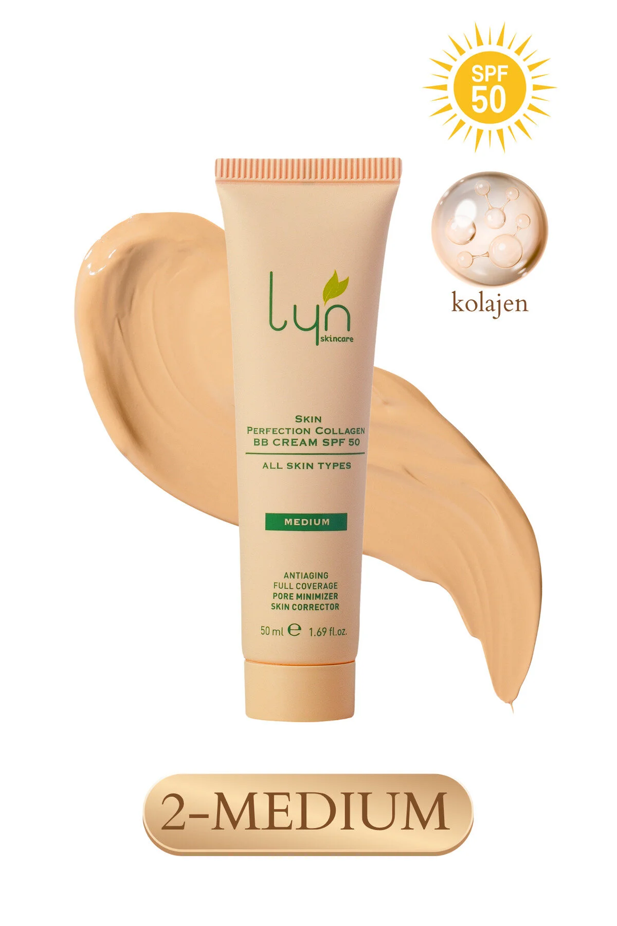 کرم بی و سی SKIN PERFECTING COLLAGEN BB CREAM SPF50 50ML با رنگ متوسط Lyn Skincare