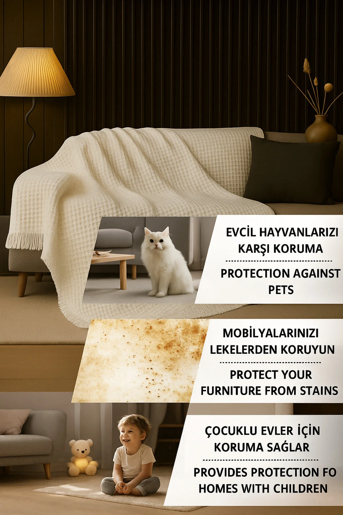 روکش مبل شال صندلی ECRU بافت پنبه ای 170X220 سانتی متر پتو تلویزیون FOOK و پوشش تزئینی Rell Home