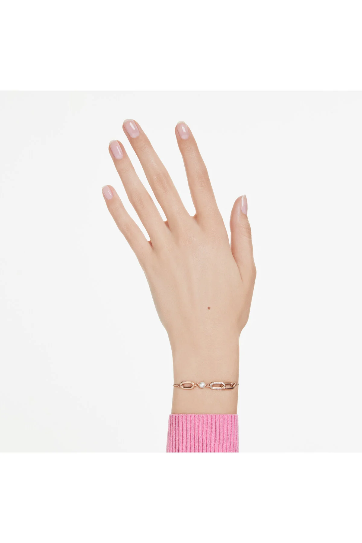 دستبند فشن CONSTELLA مروارید کریستال برش گرد سفید روکش طلای صورتی سواروسکی اورجینال Swarovski