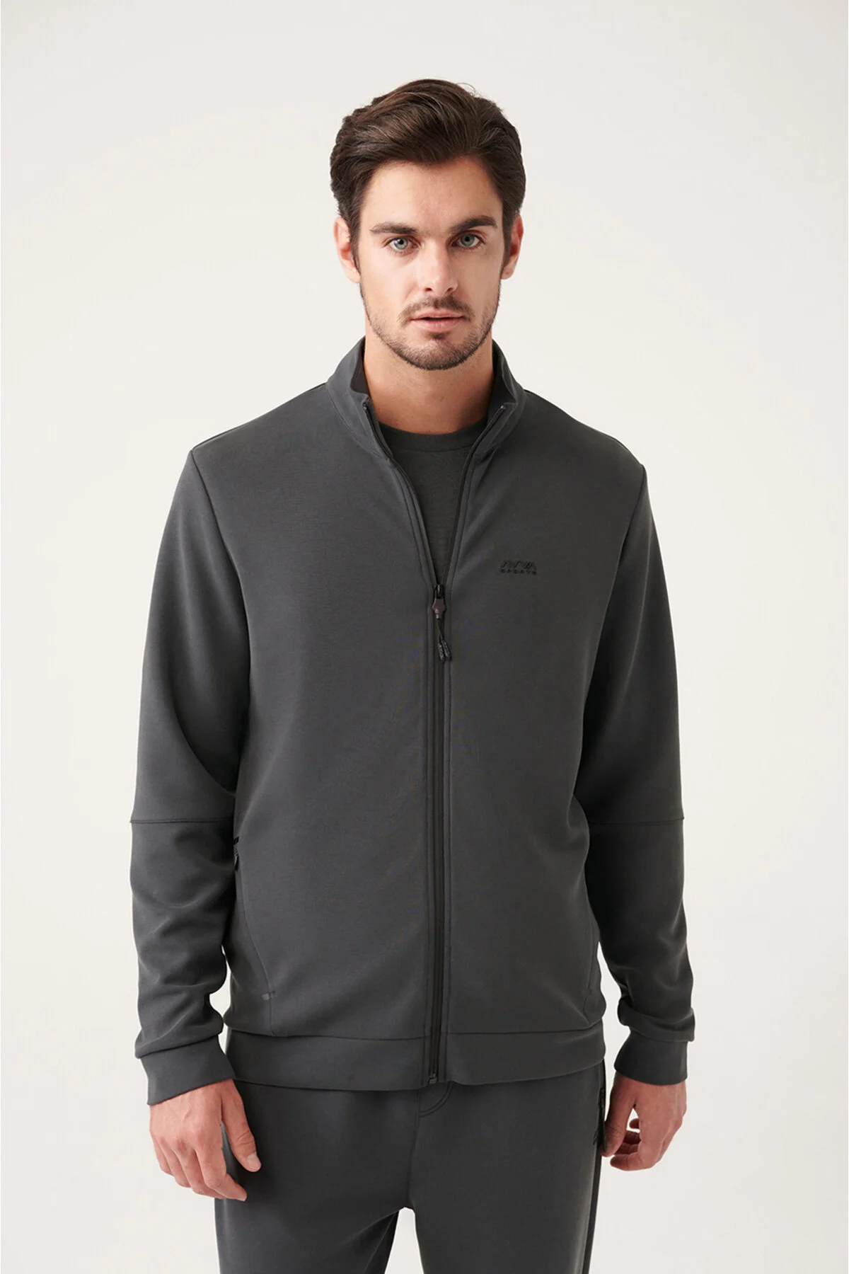 سویشرت خاکستری مردانه Touch نرم آنتراسیت به صورت قائم یقه Zipper Sweatshirt A31Y1208 آوا Avva