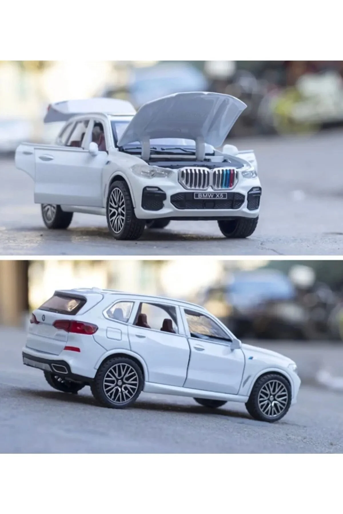 ماشین اسباب بازی X5 METAL CAR مدل جدید DIECAST SUV با نور و صدا 16 سانتی متر همه درها سفید باز Bmw Genel