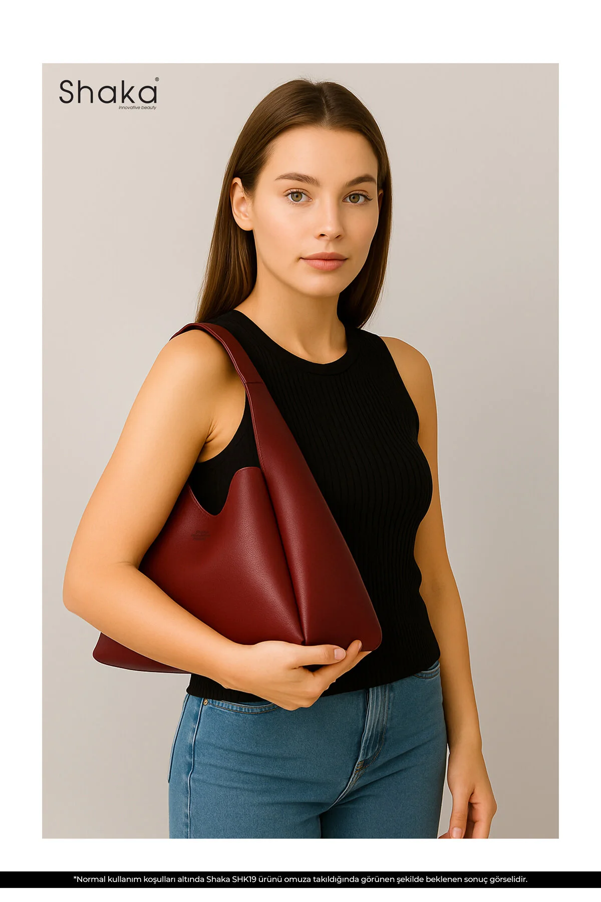 کیف شانه ای چرم مصنوعی CLARET RED SHK19 بست محکم تک محفظه آرایش زیپ دار دست بازو و Shaka