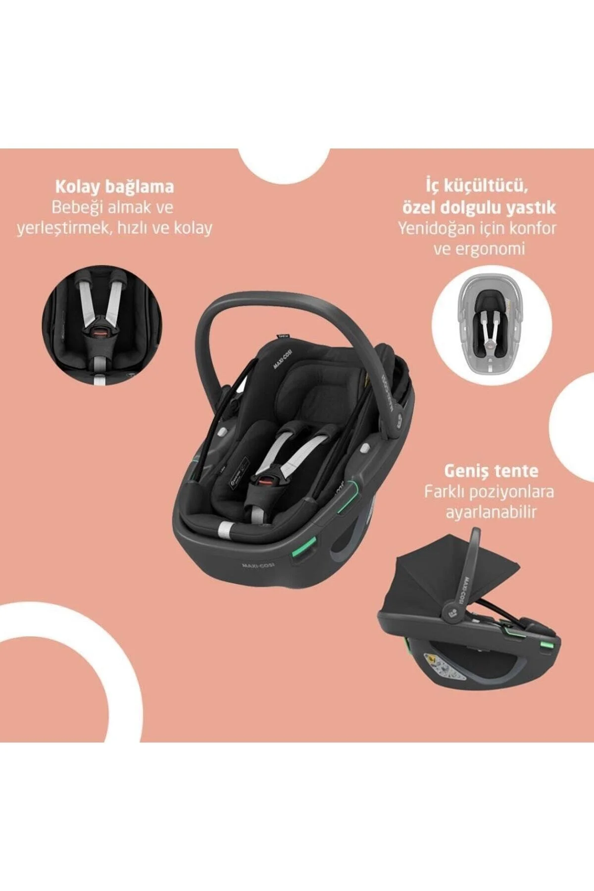 سیستم سفر عربه نوزاد سبز پسرانه و دخترانه بچگانه کالسکه Leona2 coral 360 ماژولار مسافرتی فوق العاده فشرده با کریر گرین Maxi-Cosi
