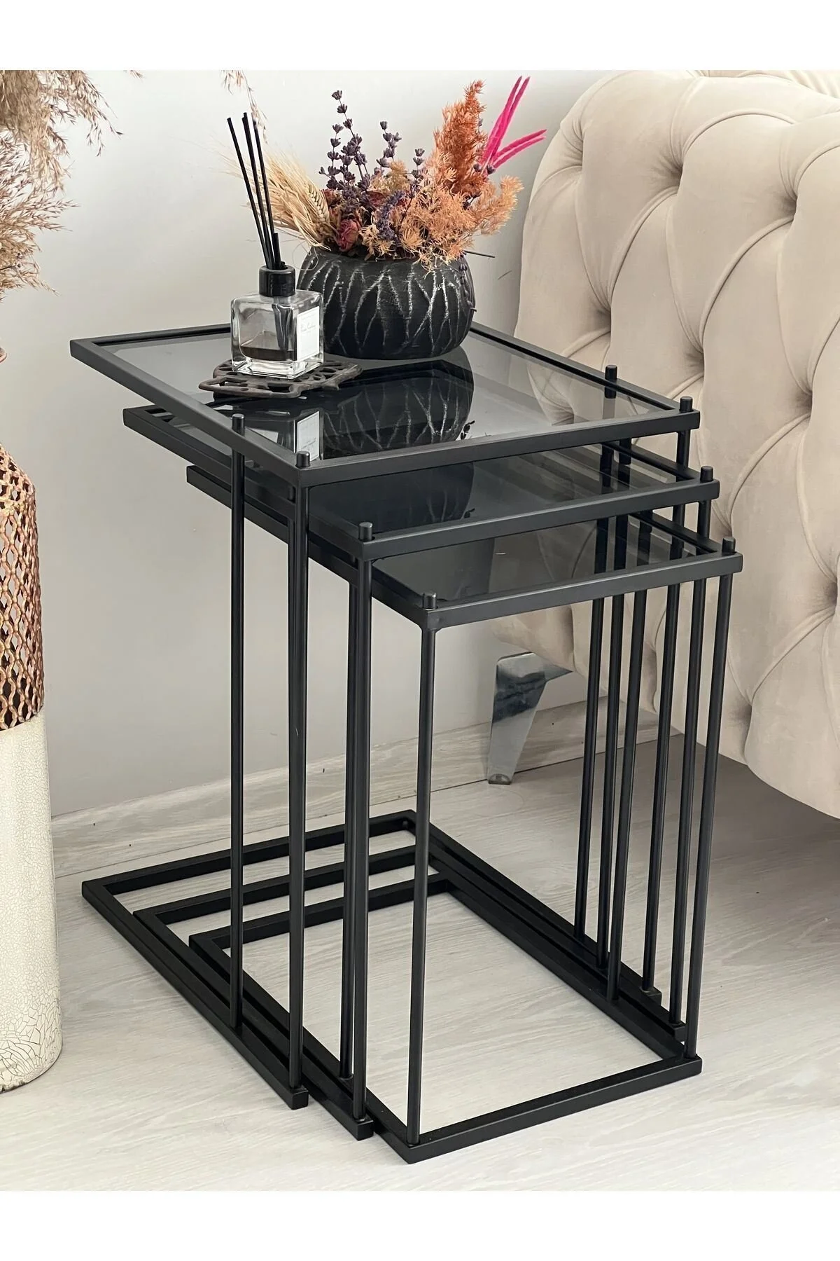 میزهای تودرتو زیگون میز قهوه 3 فلزی ZIGON C BRAD مشکی FIT AssuCasa