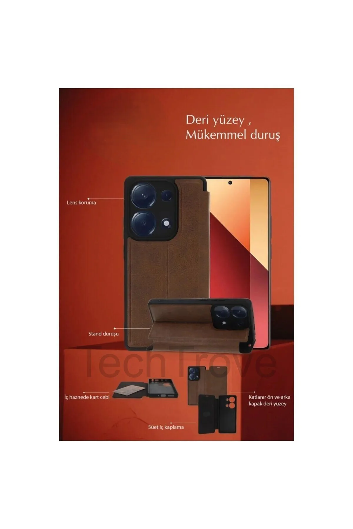 کاور و قاب محافظ دوربین آیفون 13 با ساختار نازک مخملی پوشش چرمی نگهدارنده کارت پایه TechTrove