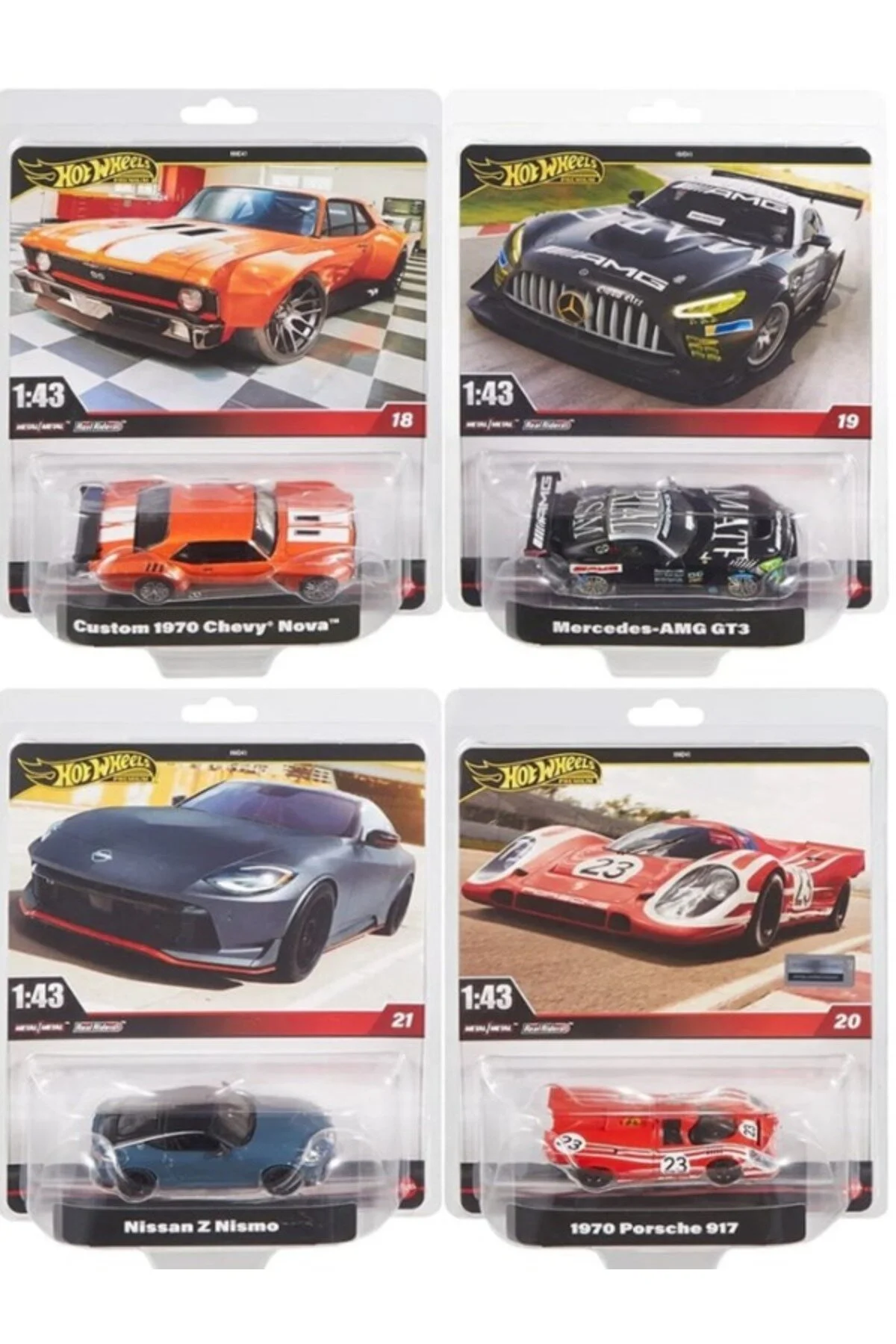 ماشین اسباب بازی 1:43 WHEELS HOT PREMIUM 1970 PORSCHE 917 CUSTOM CHEVY NOVA NISSAN Z NISMO MERCEDES AMG GT3 هات ویلز HOT WHEELS