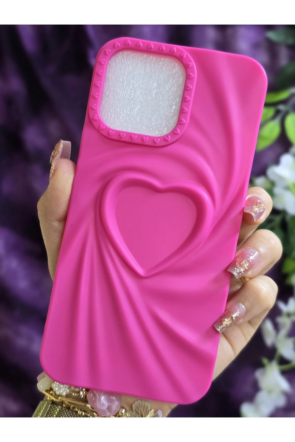 کاور و قاب سیلیکونی فوشیا قلب سه بعدی سازگار با IPHONE 14 Magic Ring