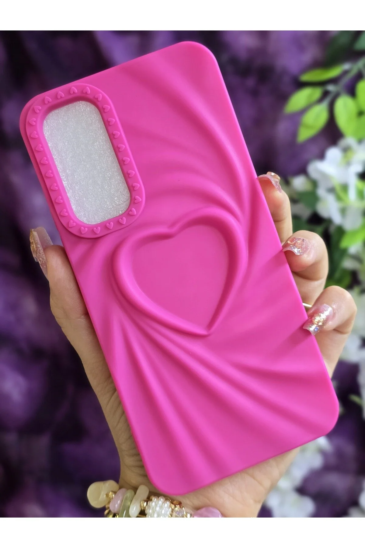 کاور و قاب سیلیکونی 3D HEART FUCHSIA سازگار با SAMSUNG GALAXY A54 Magic Ring
