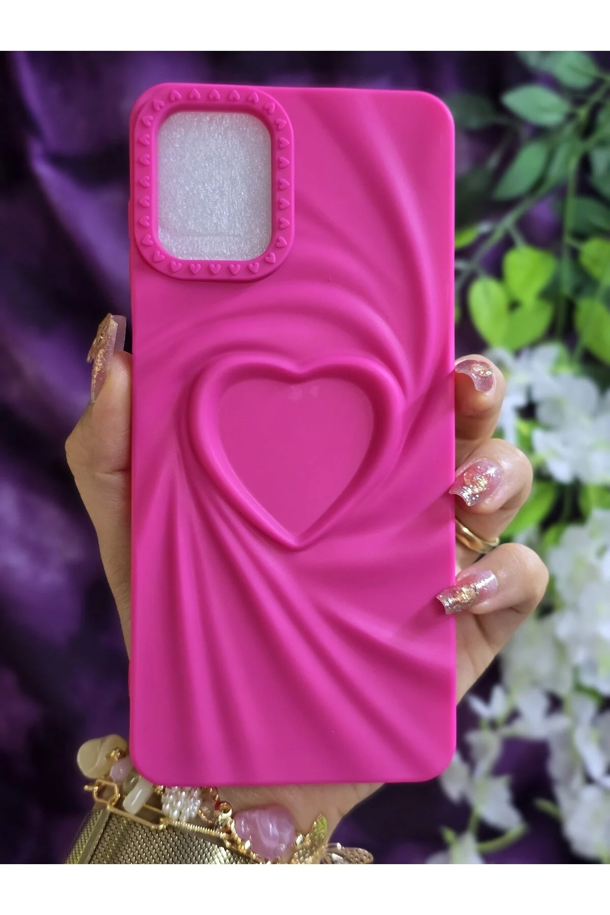 کاور و قاب سیلیکونی 3D HEART FUCHSIA سازگار با SAMSUNG GALAXY A12 M12 Magic Ring