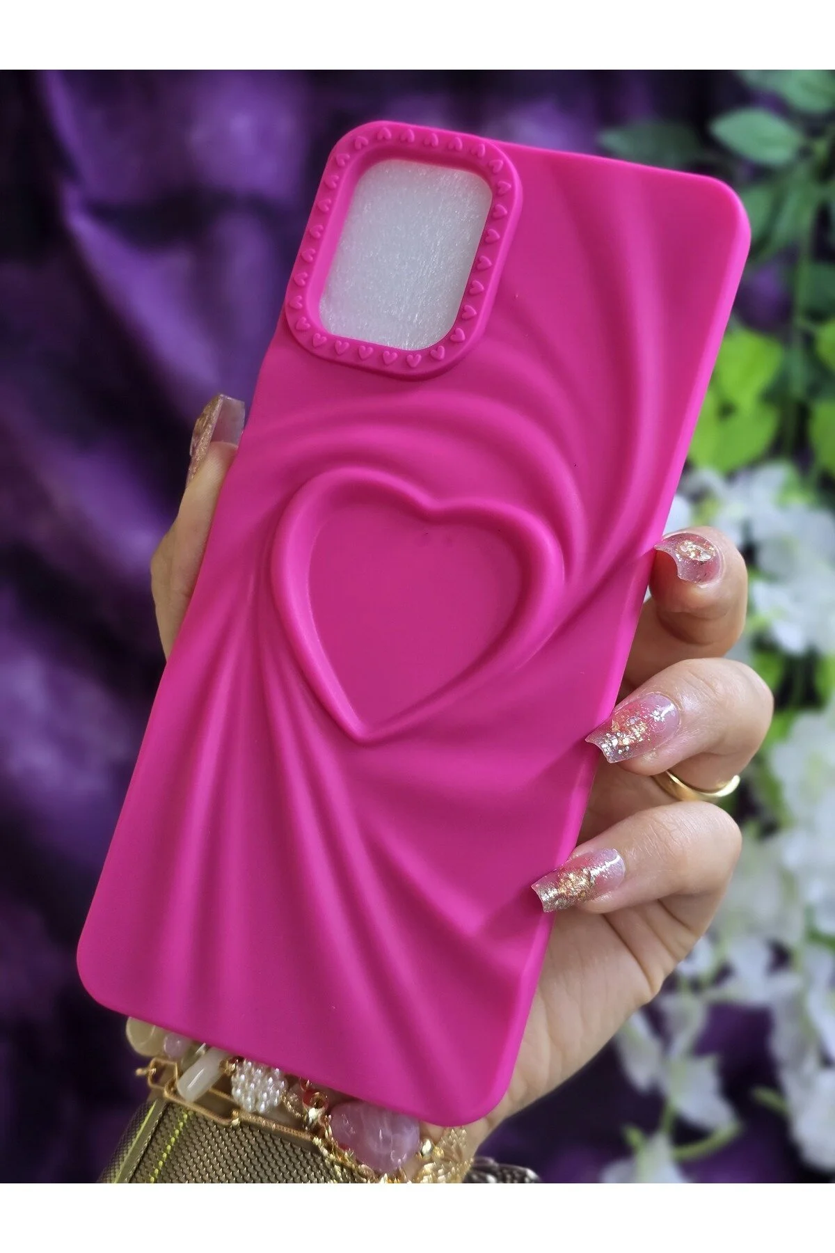 کاور و قاب سیلیکونی 3D HEART FUCHSIA سازگار با SAMSUNG GALAXY A12 M12 Magic Ring