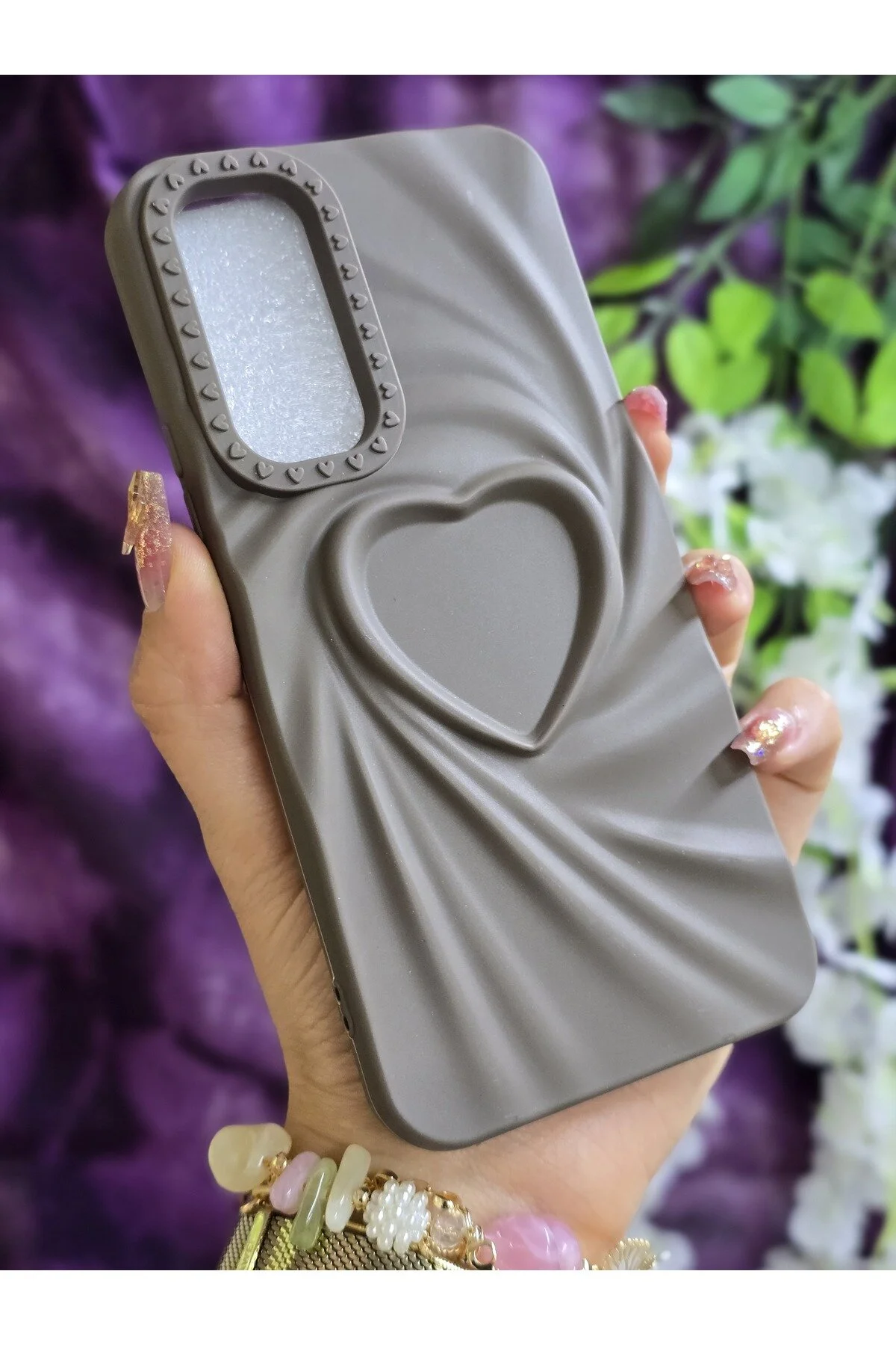 کاور و قاب سیلیکونی قهوه ای با قلب سه بعدی سازگار SAMSUNG GALAXY A54 Magic Ring