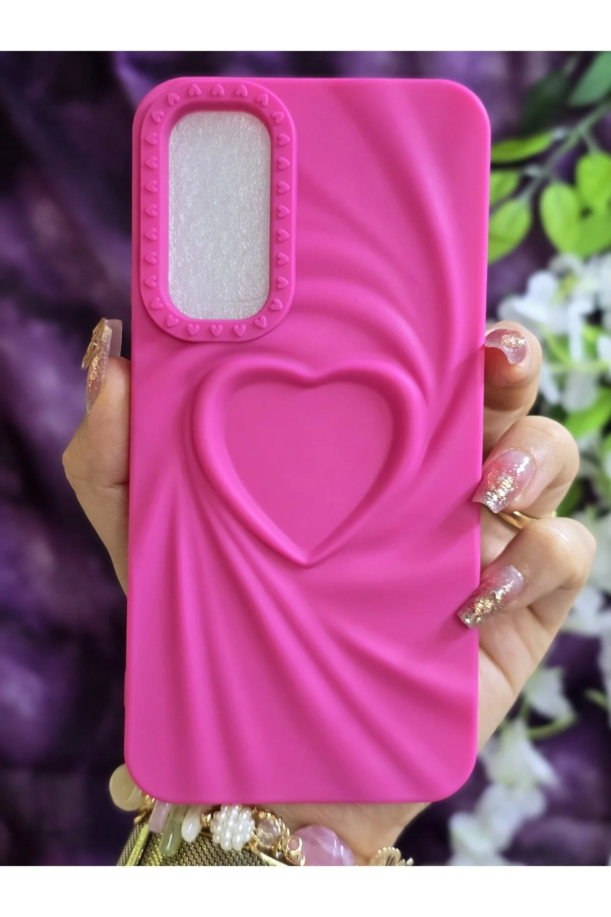 کاور و قاب سیلیکونی 3D HEART FUCHSIA سازگار با SAMSUNG GALAXY A54 Magic Ring