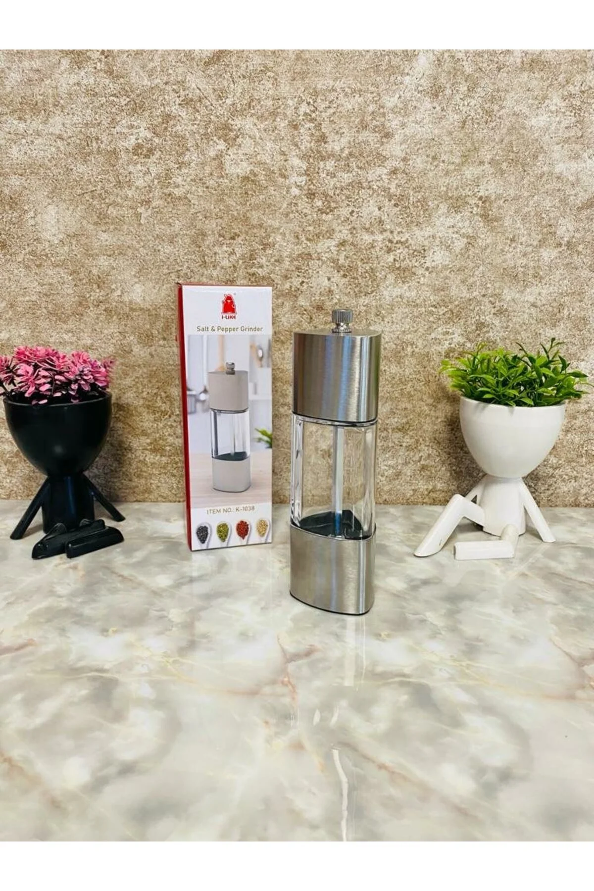 آسیاب دستی قهوه و ادویه فلز شیشه ای نمکی LİLA HOME