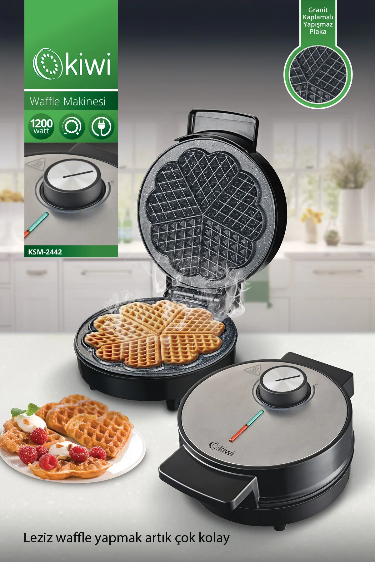 وافل ساز استیل ضد زنگ KSM 2442 با صفحه نچسب اورجینال Kiwi