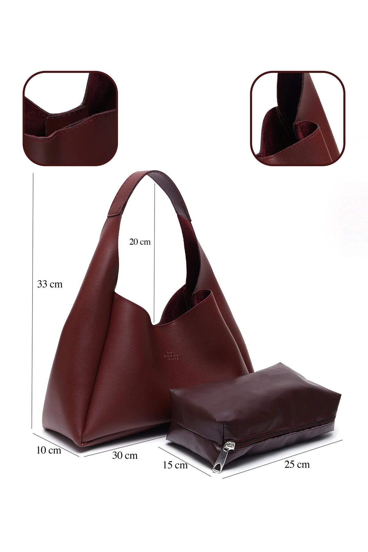 کیف شانه ای چرم مصنوعی CLARET RED SHK19 بست محکم تک محفظه آرایش زیپ دار دست بازو و Shaka