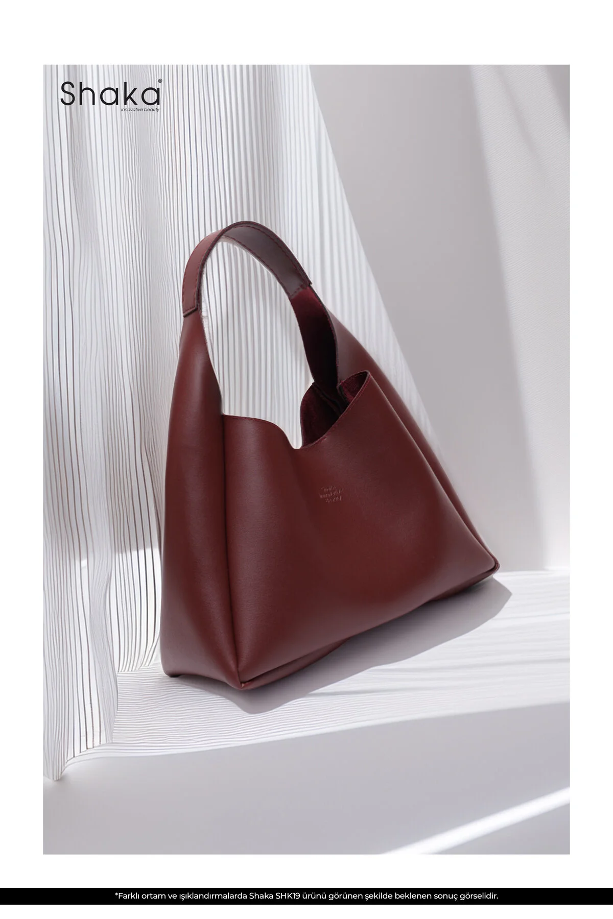 کیف شانه ای چرم مصنوعی CLARET RED SHK19 بست محکم تک محفظه آرایش زیپ دار دست بازو و Shaka