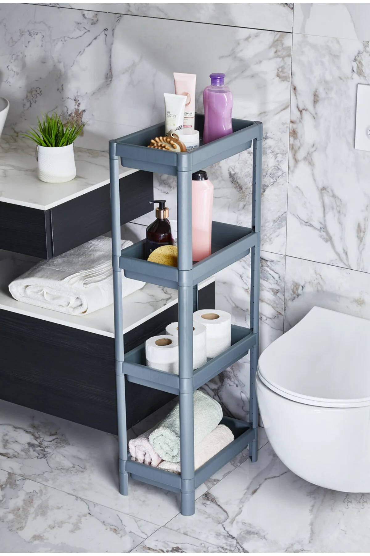 نظم‌دهنده حمام واحد قفسه کابینت آشپزخانه 4 طبقه خاکستری آنتراسیت Minty Life