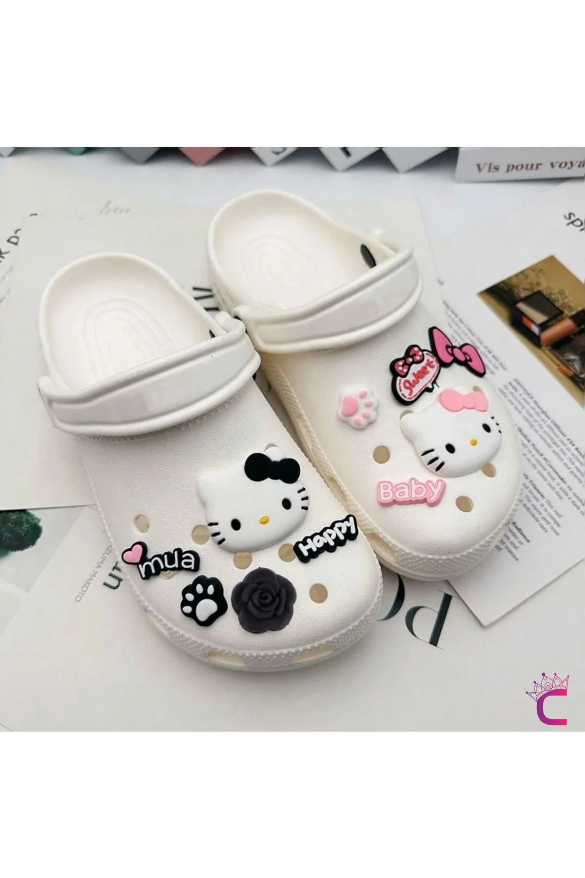 فیگور ست تزیینی دمپایی کودکان 10 تکه MUA HELLO KITTY JIBBITZ CROSS BEACH BAG CHARM SLIPPER ORNAMENTS CROCKS از ترکیه Cinderella