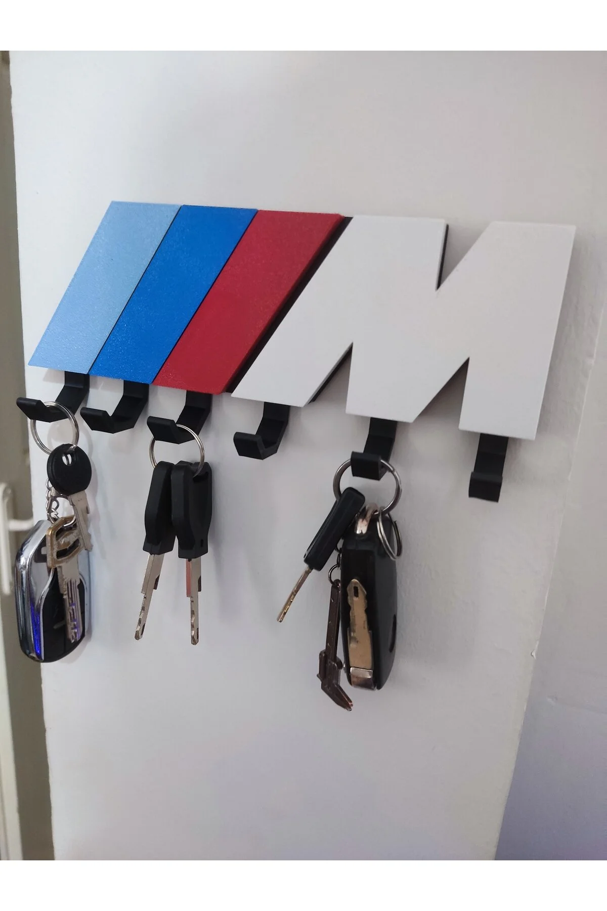 جلیقه کلید جاکلیدی با آرم BMW M POWER 6 قلاب پایه دیواری چسب دو طرفه ERT06