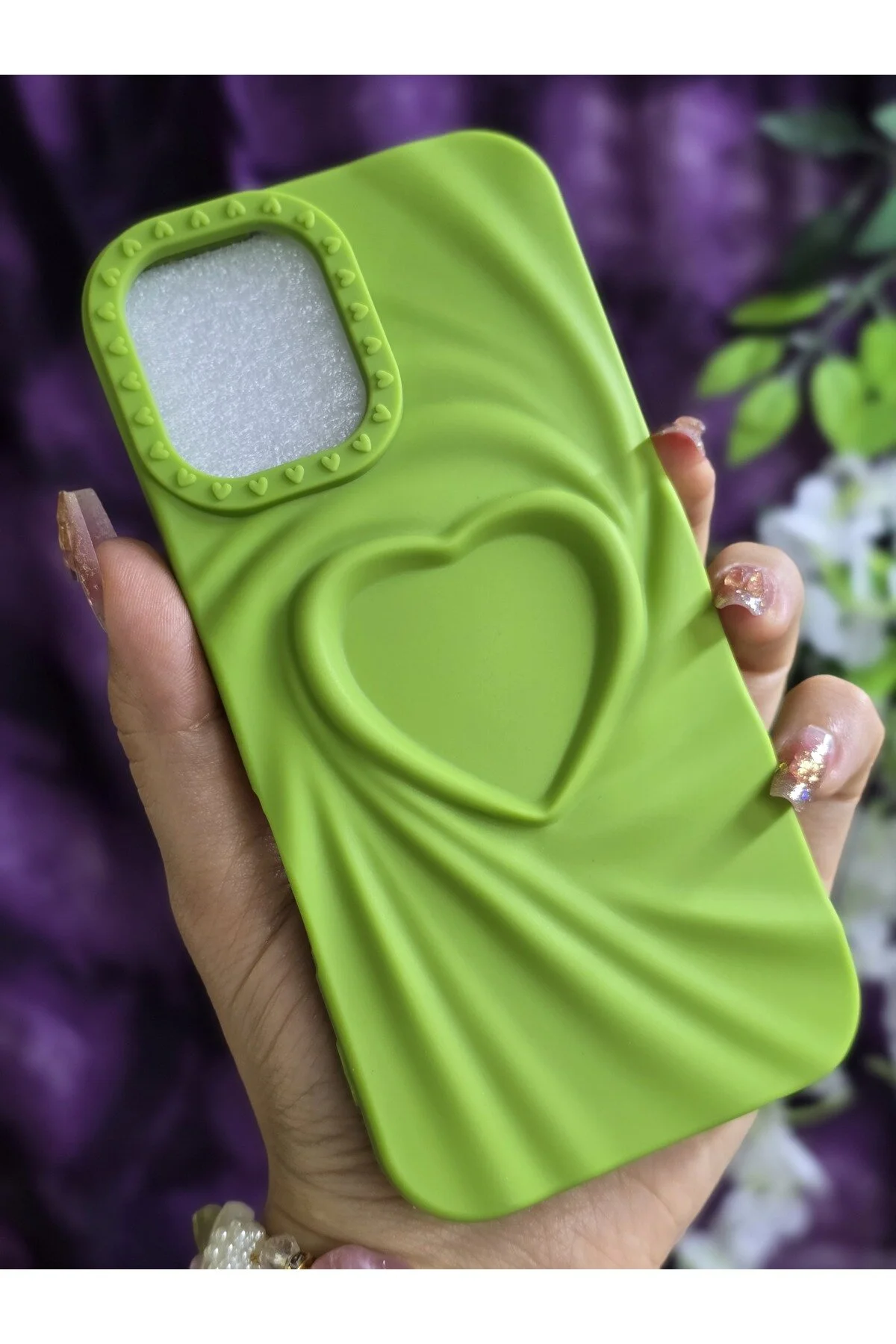 کاور و قاب سیلیکونی سه بعدی HEART GREEN سازگار با آیفون 16 Magic Ring