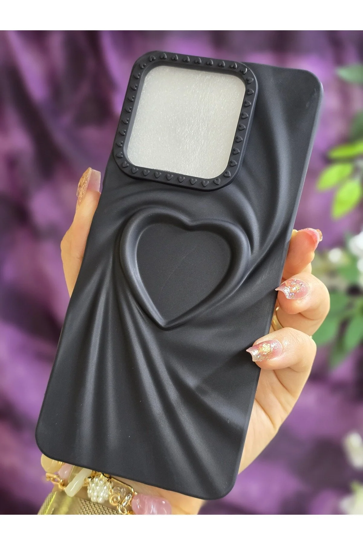 کاور و قاب سیلیکونی 3D HEART مشکی سازگار با REALME C63 C61 Magic Ring
