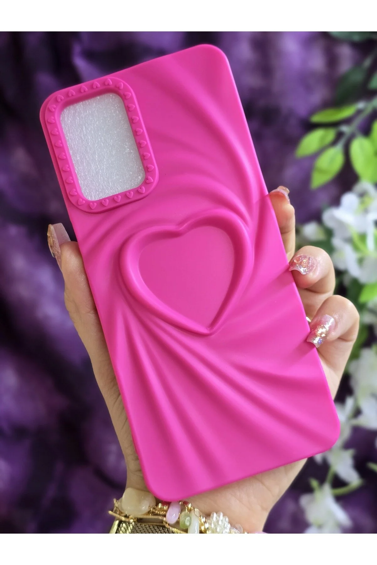 کاور و قاب سیلیکونی A16 OPPO A55 3D HEART FUCHSIA Magic Ring