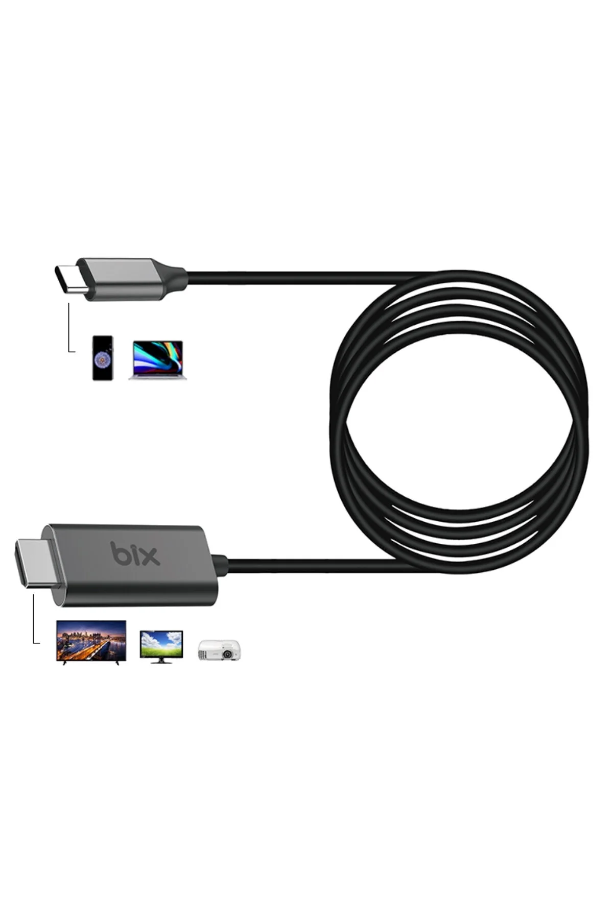 کابل و مبدل C به 4K انتقال چندرسانه ای فیلم 1.8 متر Bix