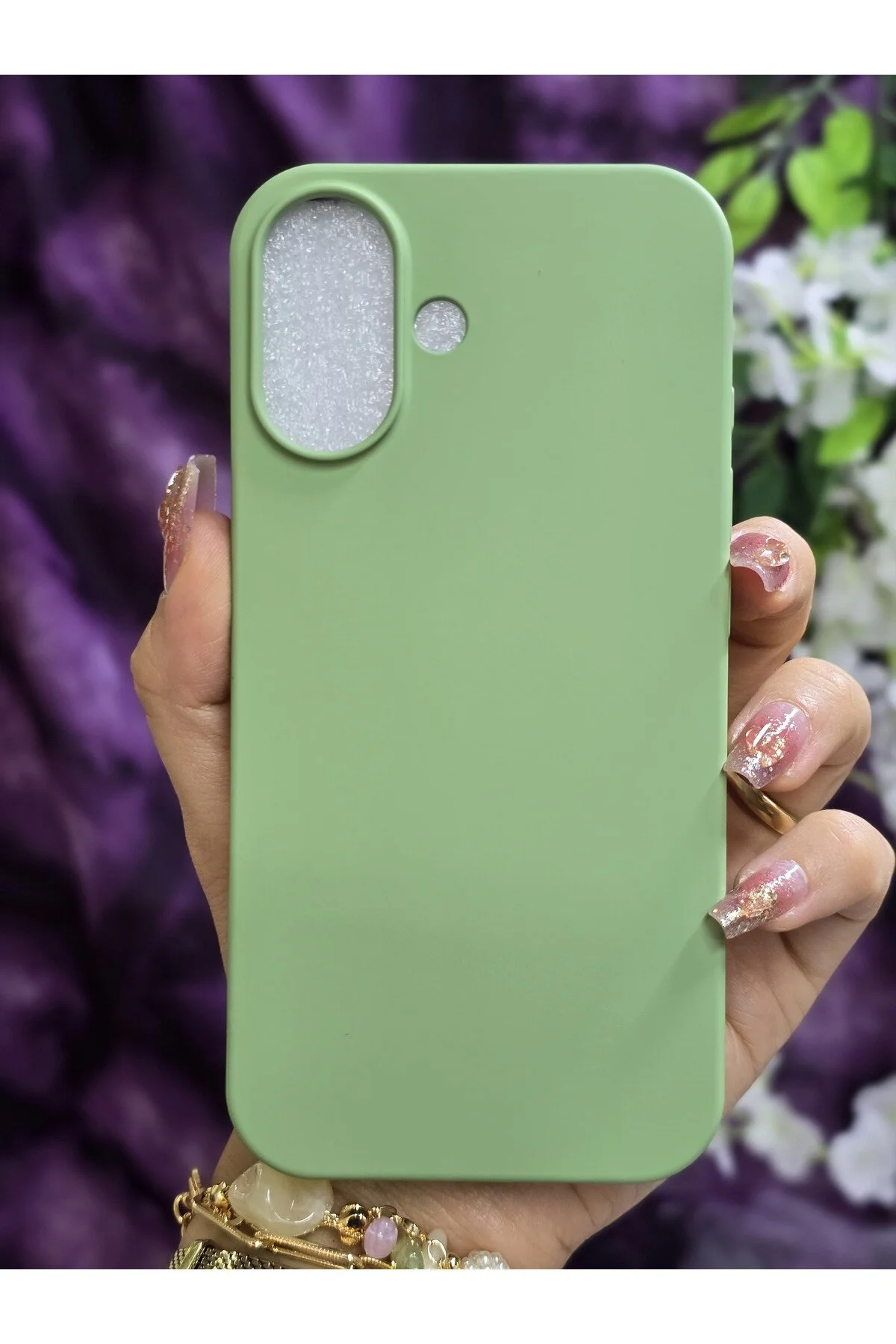 کاور و قاب گوشی سیلیکونی سبز پسته ای مخملی سازگار با آیفون 16 Magic Ring