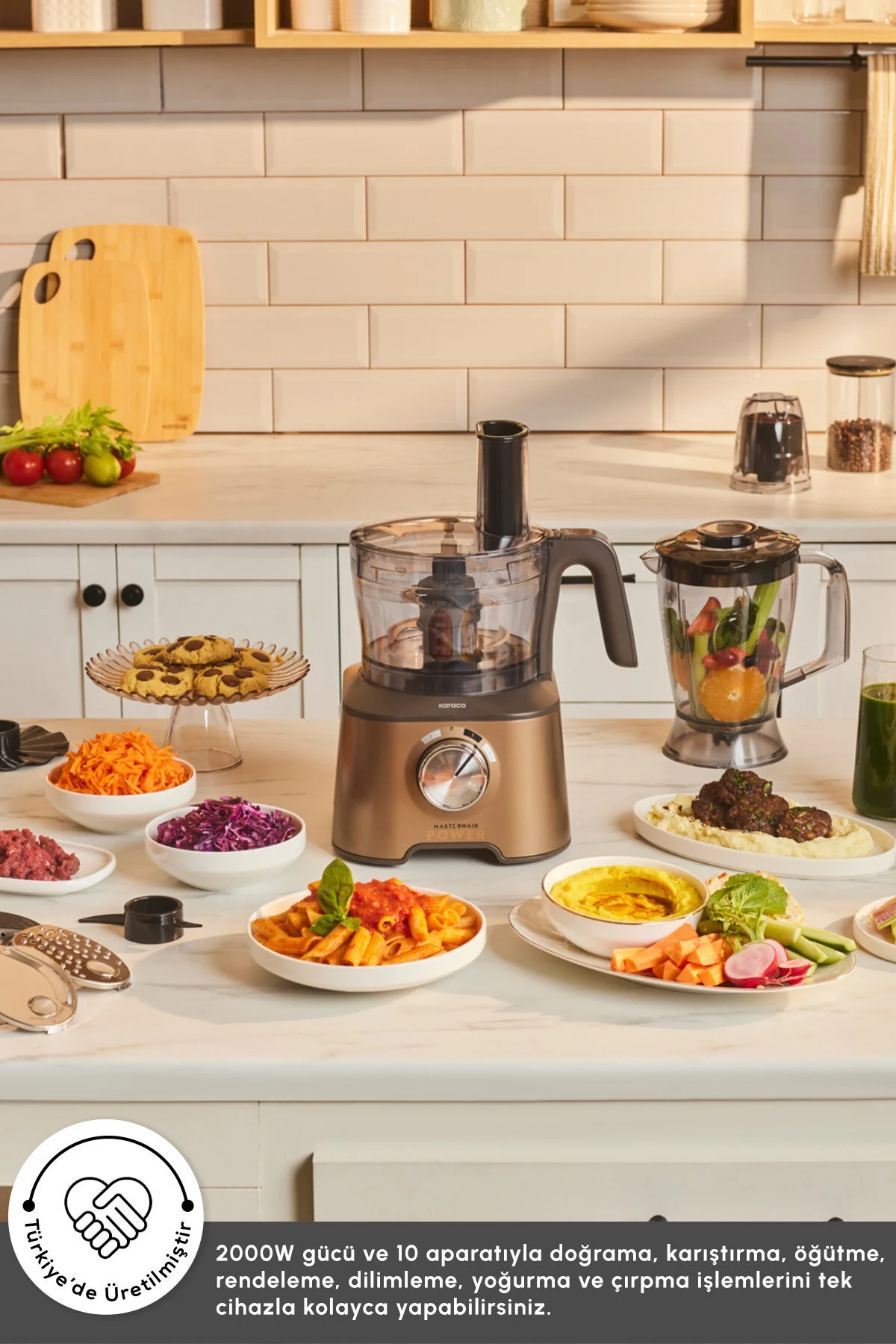 ست مخلوط کن غذاساز 2000 واتی MULTIFUNCTIONAL MASTERMAID POWER 10 IN 1 WALNUT BROWN اورجینال Karaca