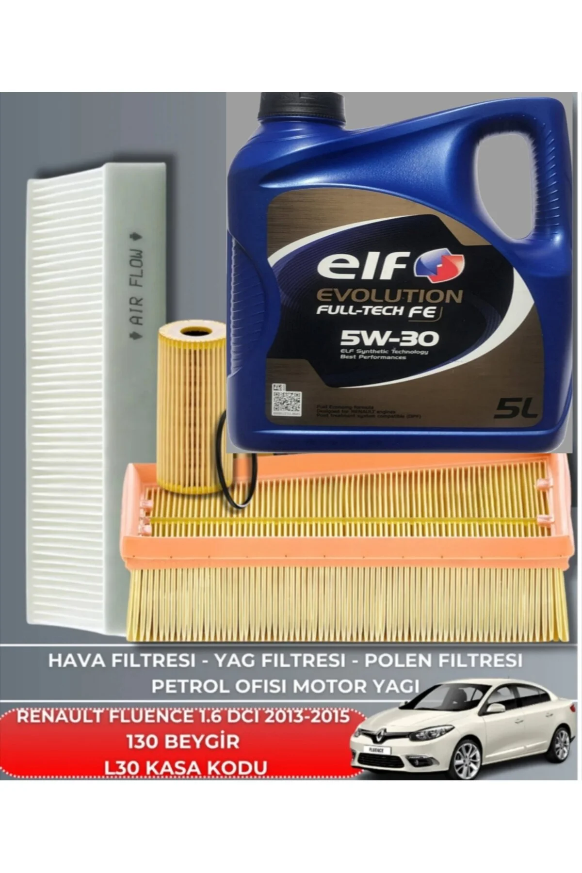 محصول صرفه جویی سوخت RENAULT FLUENCE COMPATIBLE 1.6 DCI 2013 2014 2015 130 HP FILTER OIL MAINTENANCE SET Elf