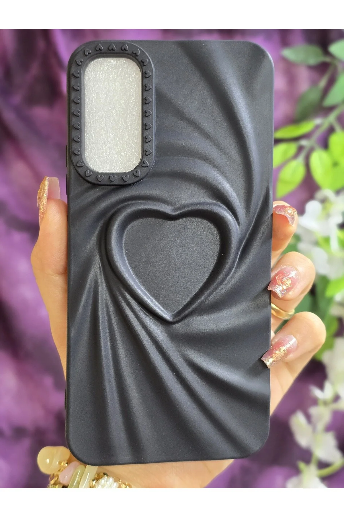کاور و قاب سیلیکونی 3D HEART مشکی سازگار با SAMSUNG GALAXY A54 Magic Ring