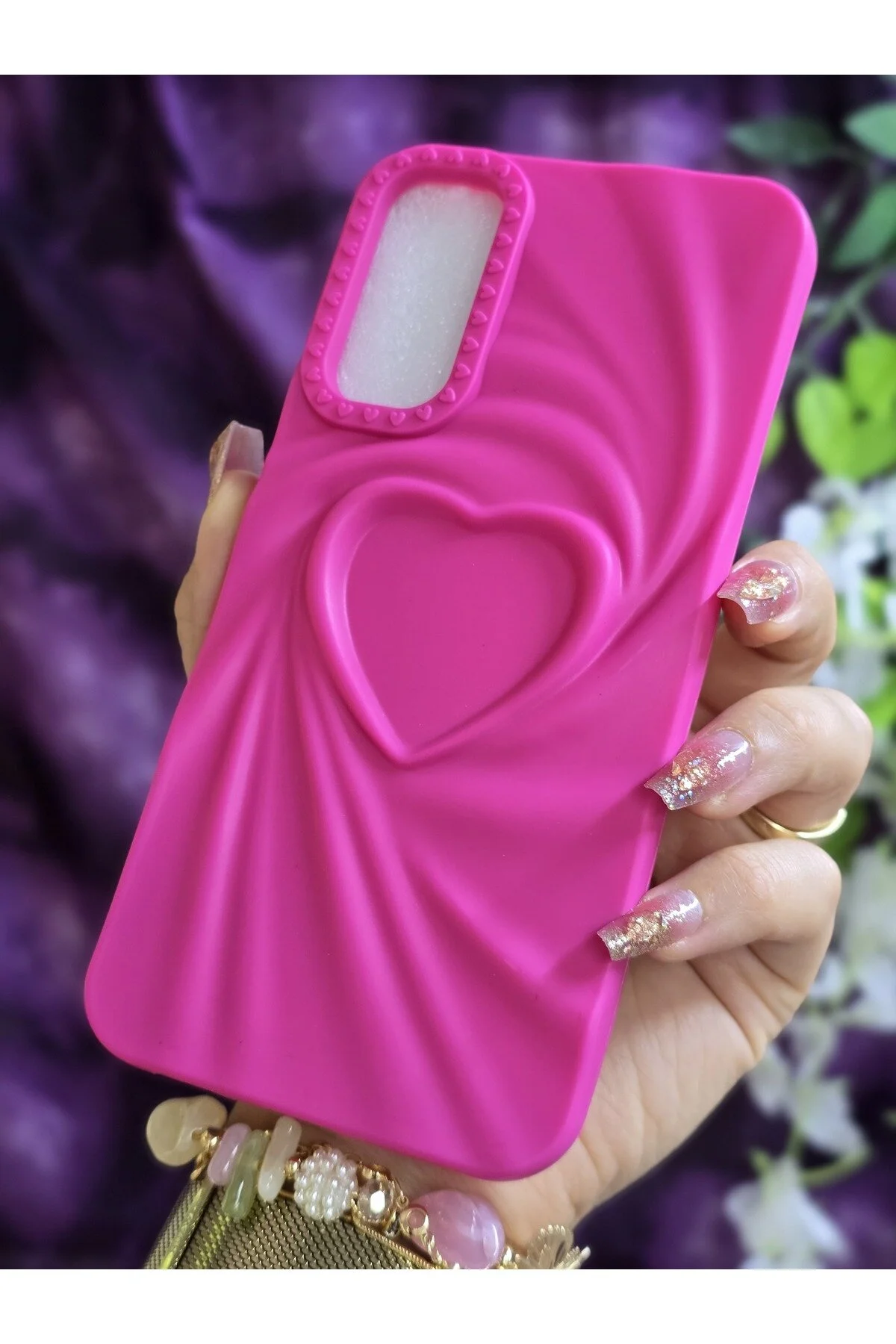 کاور و قاب سیلیکونی 3D HEART FUCHSIA سازگار با SAMSUNG GALAXY A34 Magic Ring