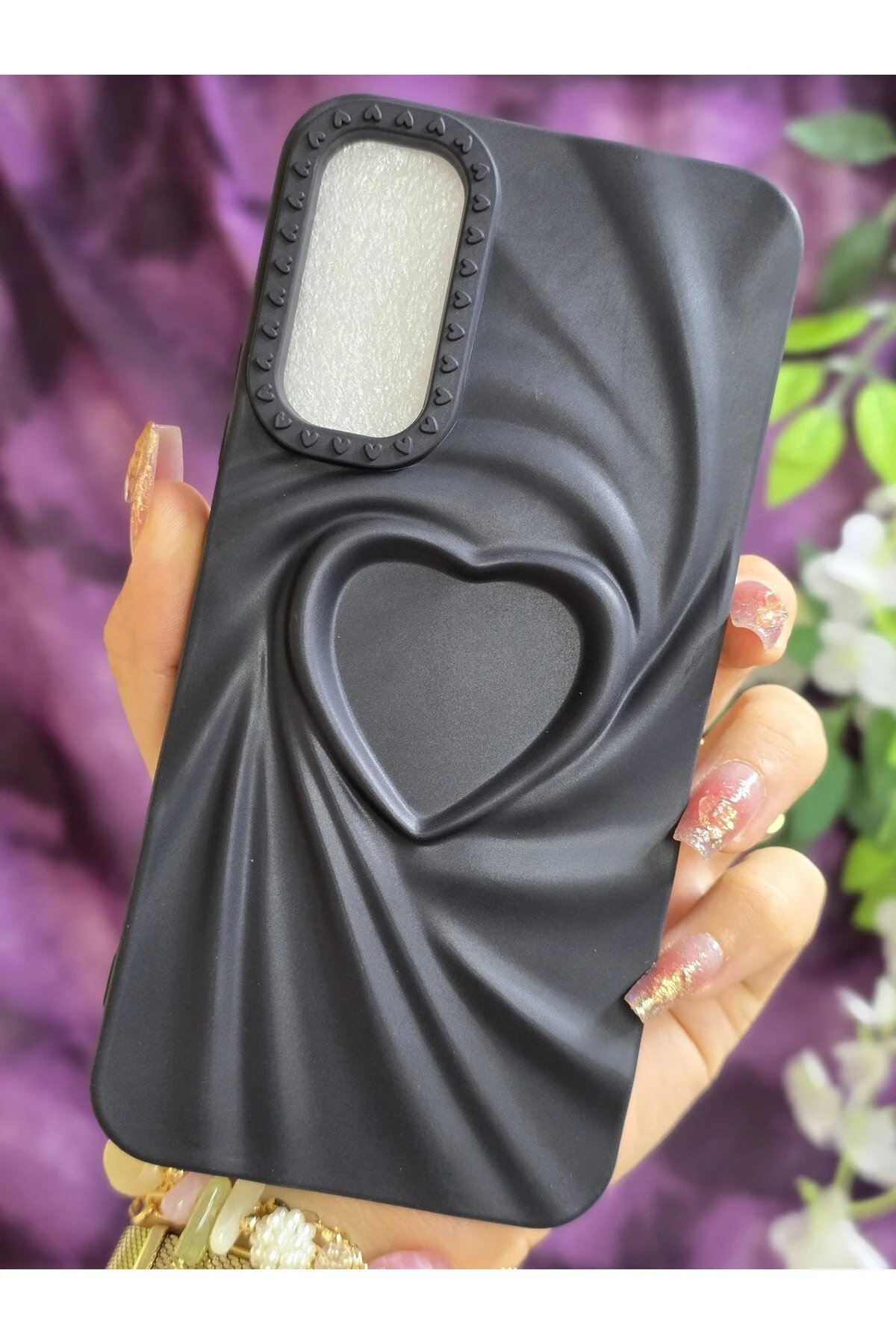 کاور و قاب سیلیکونی 3D HEART مشکی سازگار با SAMSUNG GALAXY A54 Magic Ring