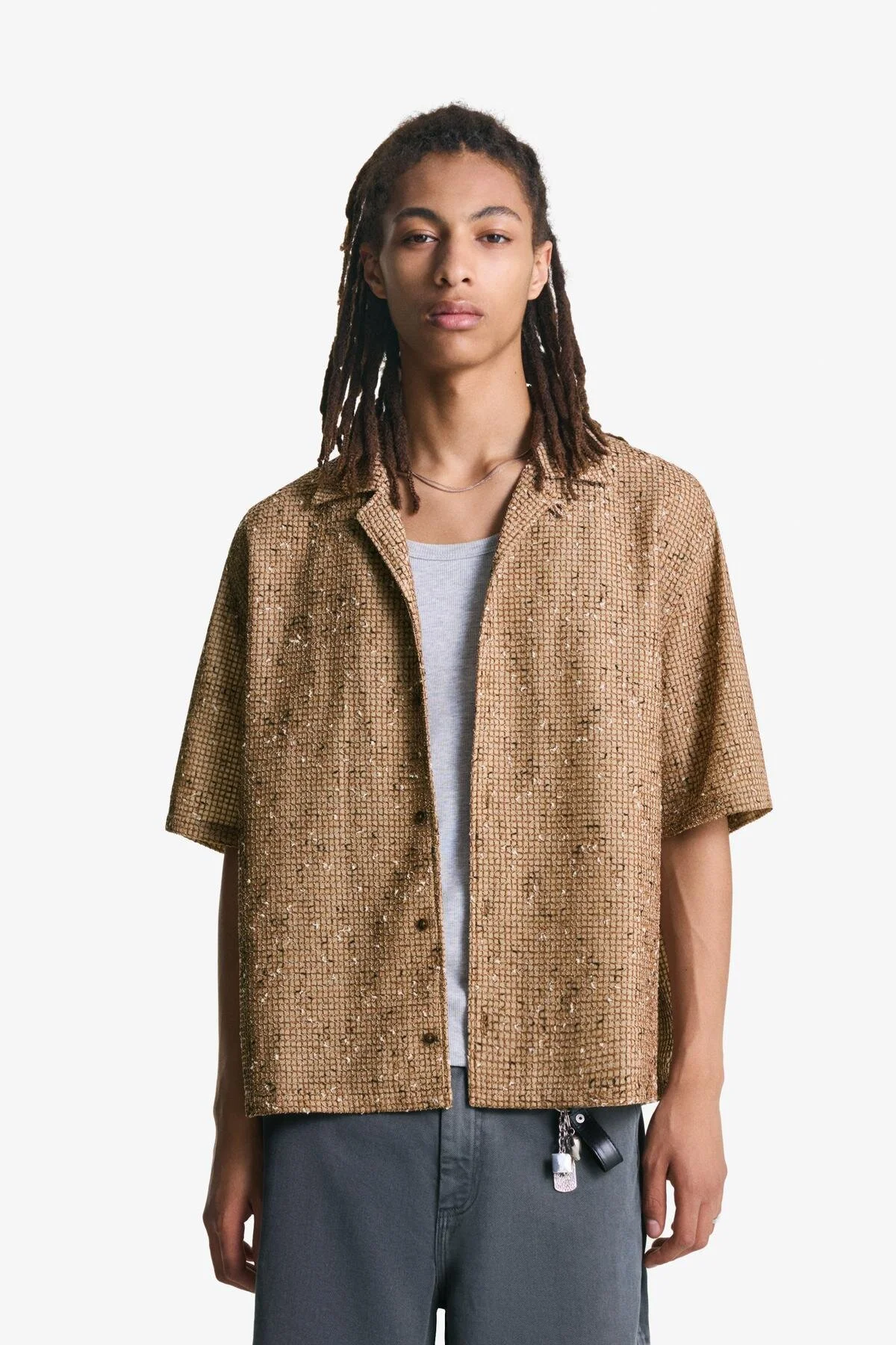 پیراهن دکمه دار آستین کوتاه boxy fit برشکا اورجینال Bershka