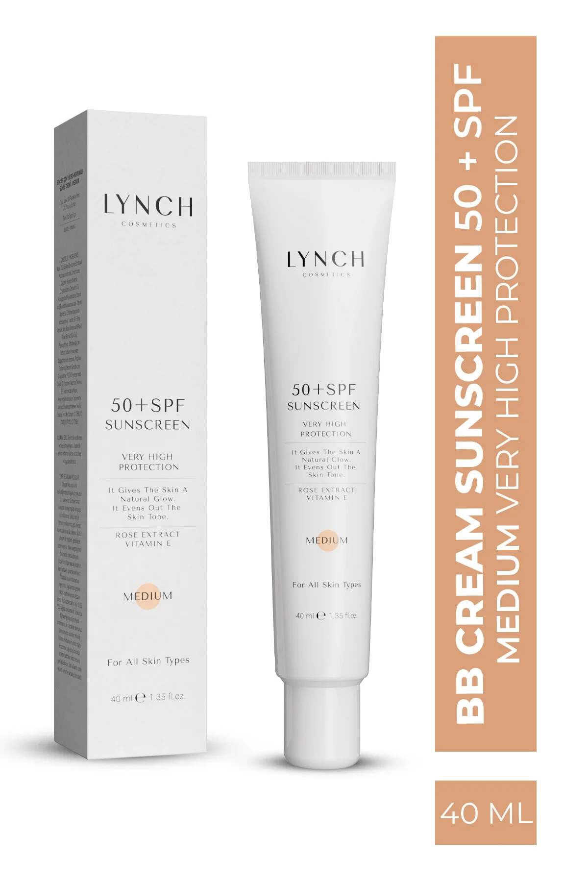 کرم بی بی با SPF 50 و حفاظت بسیار بالا رنگ بژ 40 میلی لیتر Lynch Cosmetics