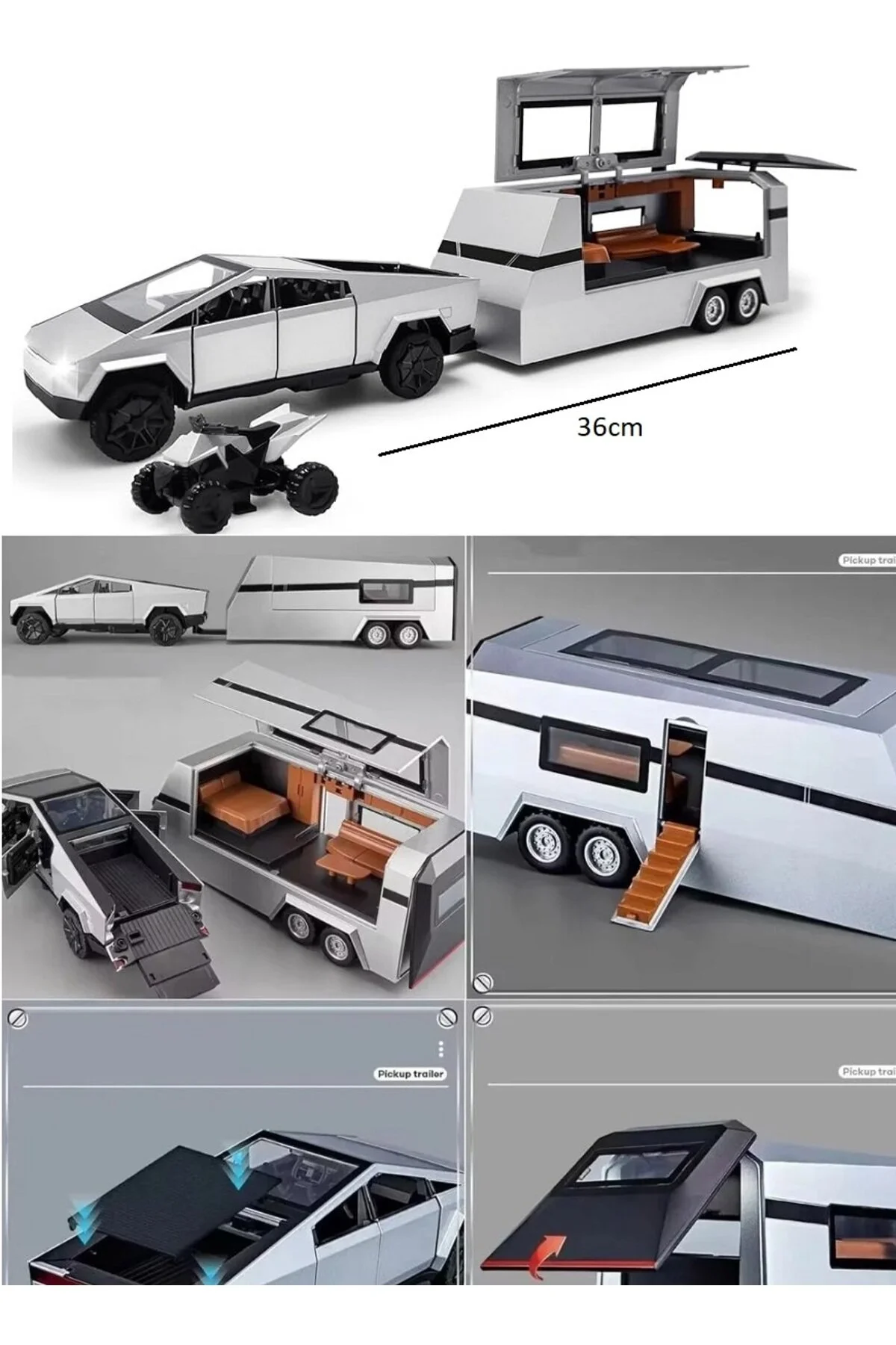 مدل خودرو DIECAST METAL TESLA CYBERTRUCK وانت و کاروان 1:32 محل چمدان های درب اتومبیل آهنی JIP OYUNCAKSAHİLİ