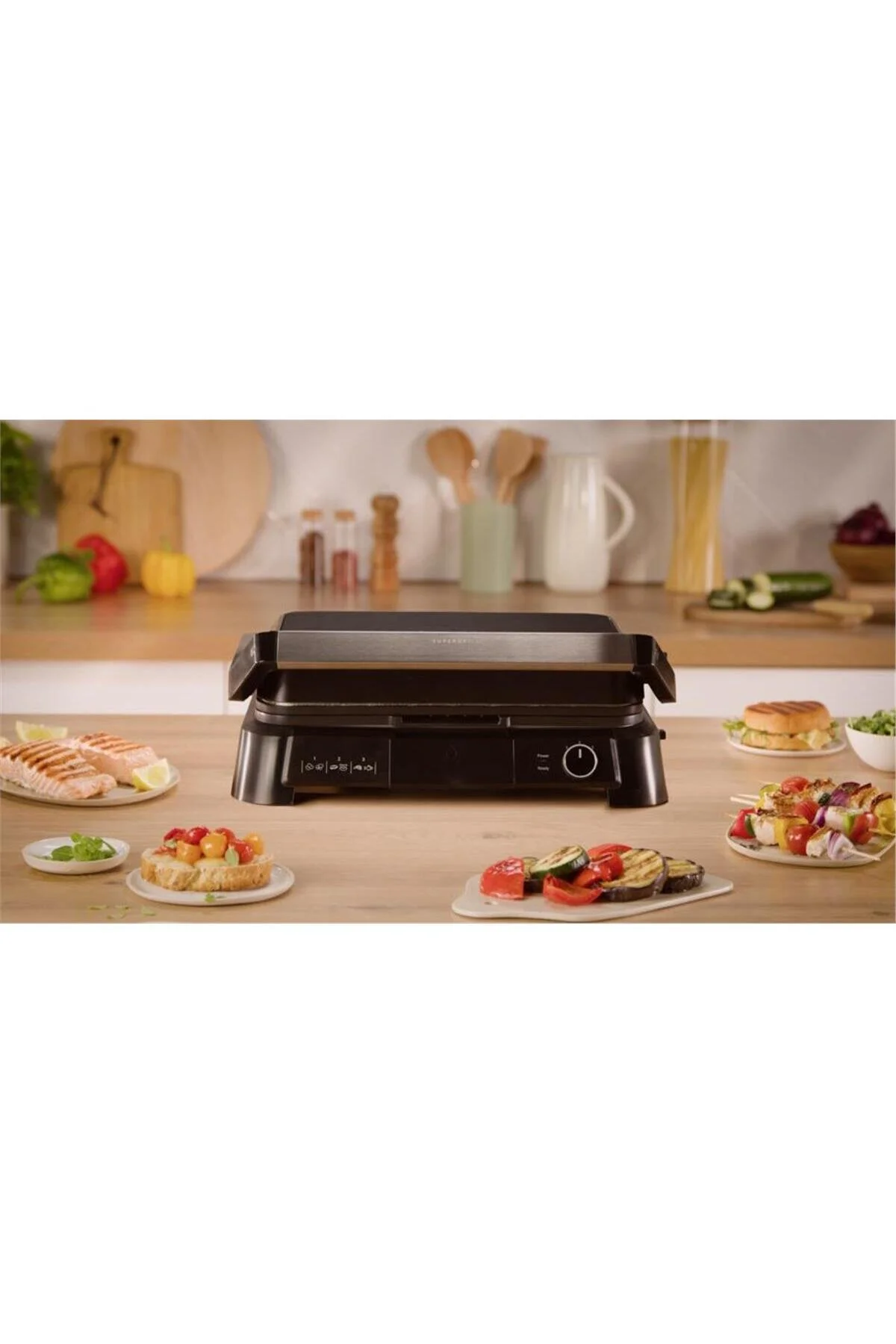 دستگاه ساندویچ و تست کباب پز توستر SUPERGRILL 3IN1 6 SLICE ظرفیت 2000 وات INOX اورجینال TEFAL