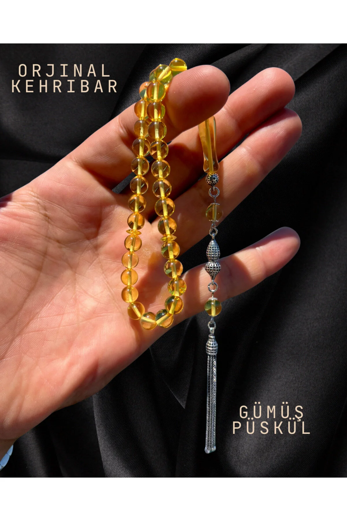 تسبیح اصلی DAMLA AMBER TESBIH 925 TASSEL SILVER Erbab i Kehribar