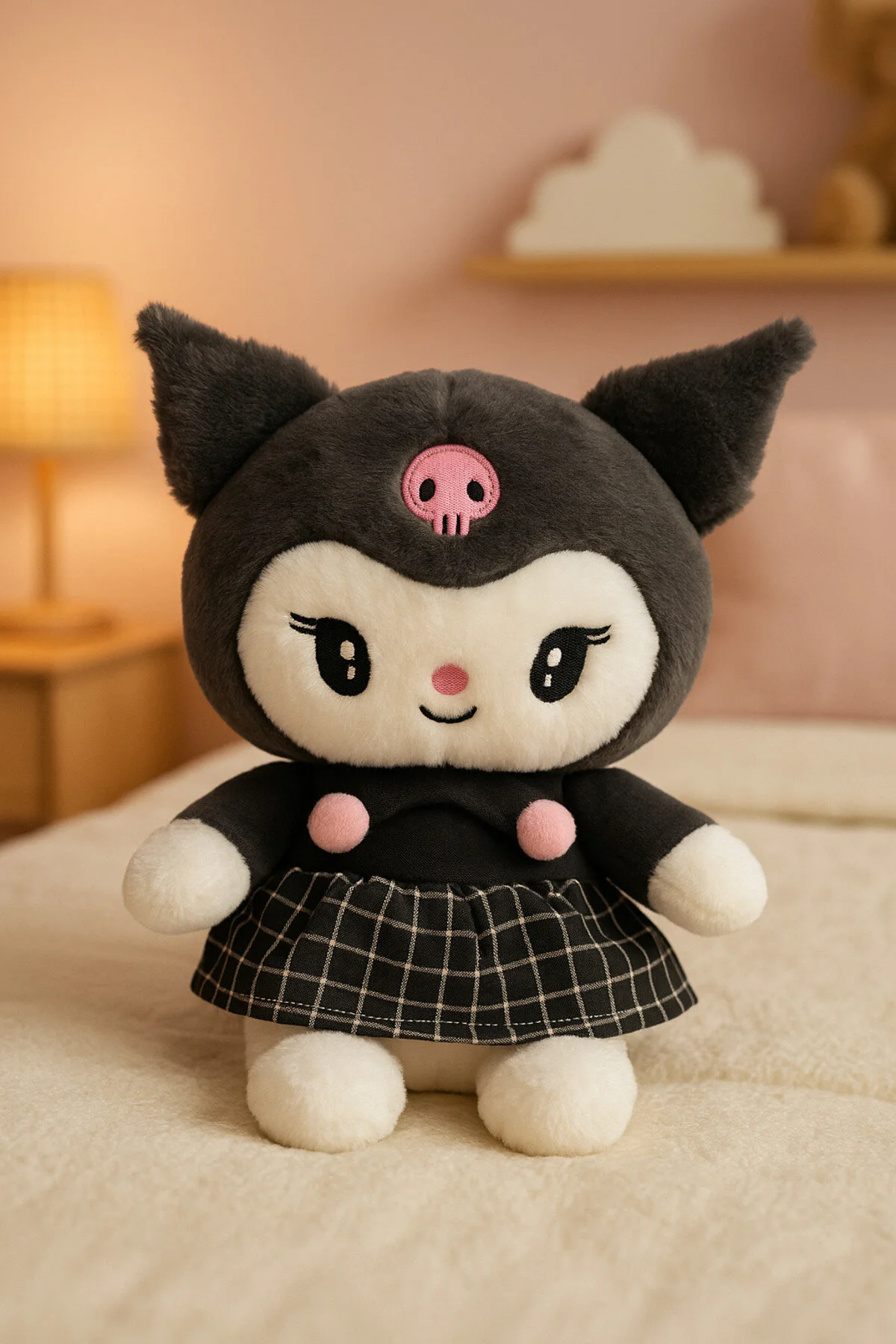 اسباب بازی های پشمی شخصیت با لباس زیبای KAWAII KUROMI ناز بافت نرم 24 سانتی متری HUA