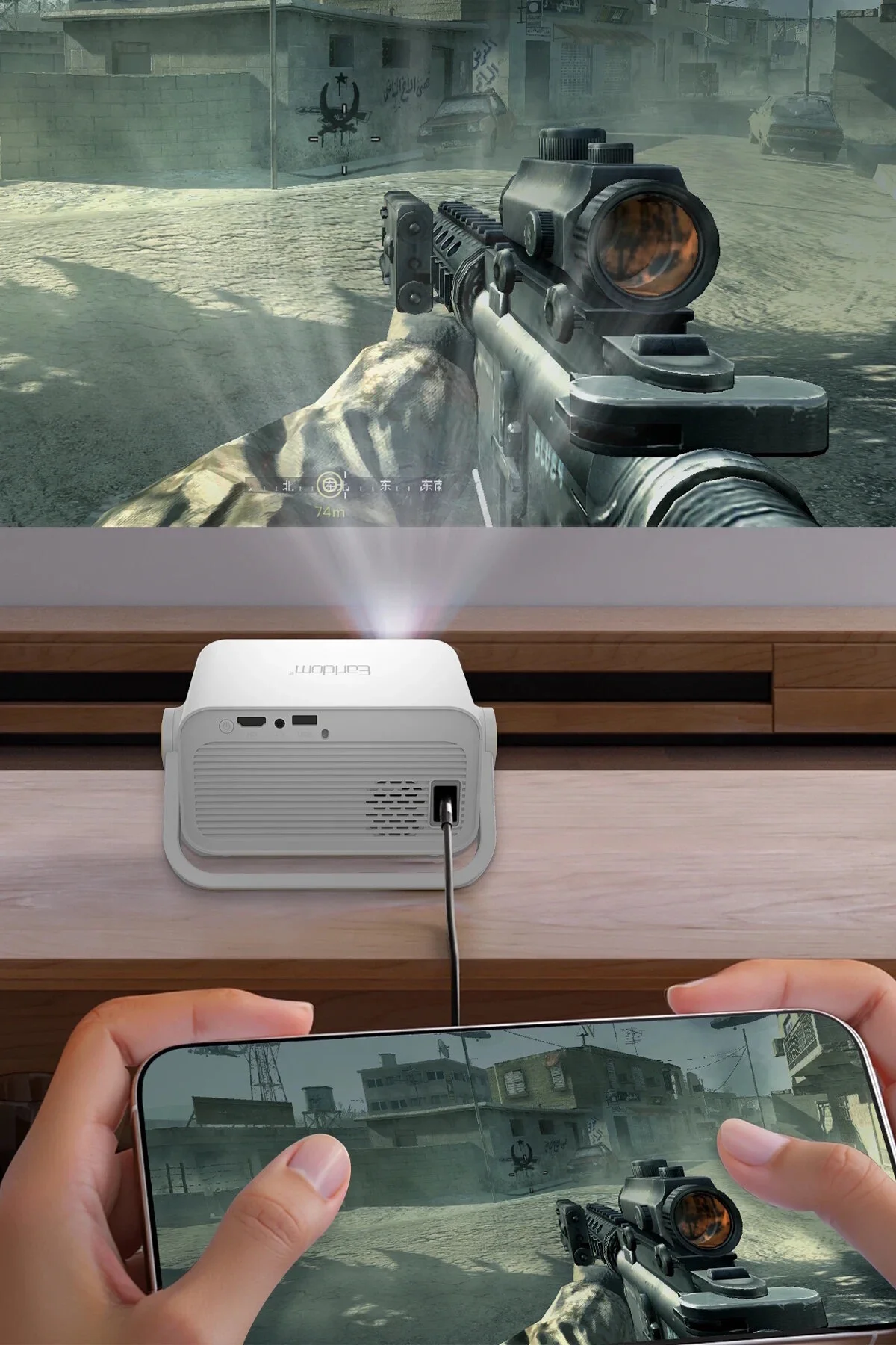 پروژکتور سینمایی قابل حمل 4K با کیفیت 1080P سیستم اندروید WIFI 6 LCD HDMI GAME USB m.tk moveteck