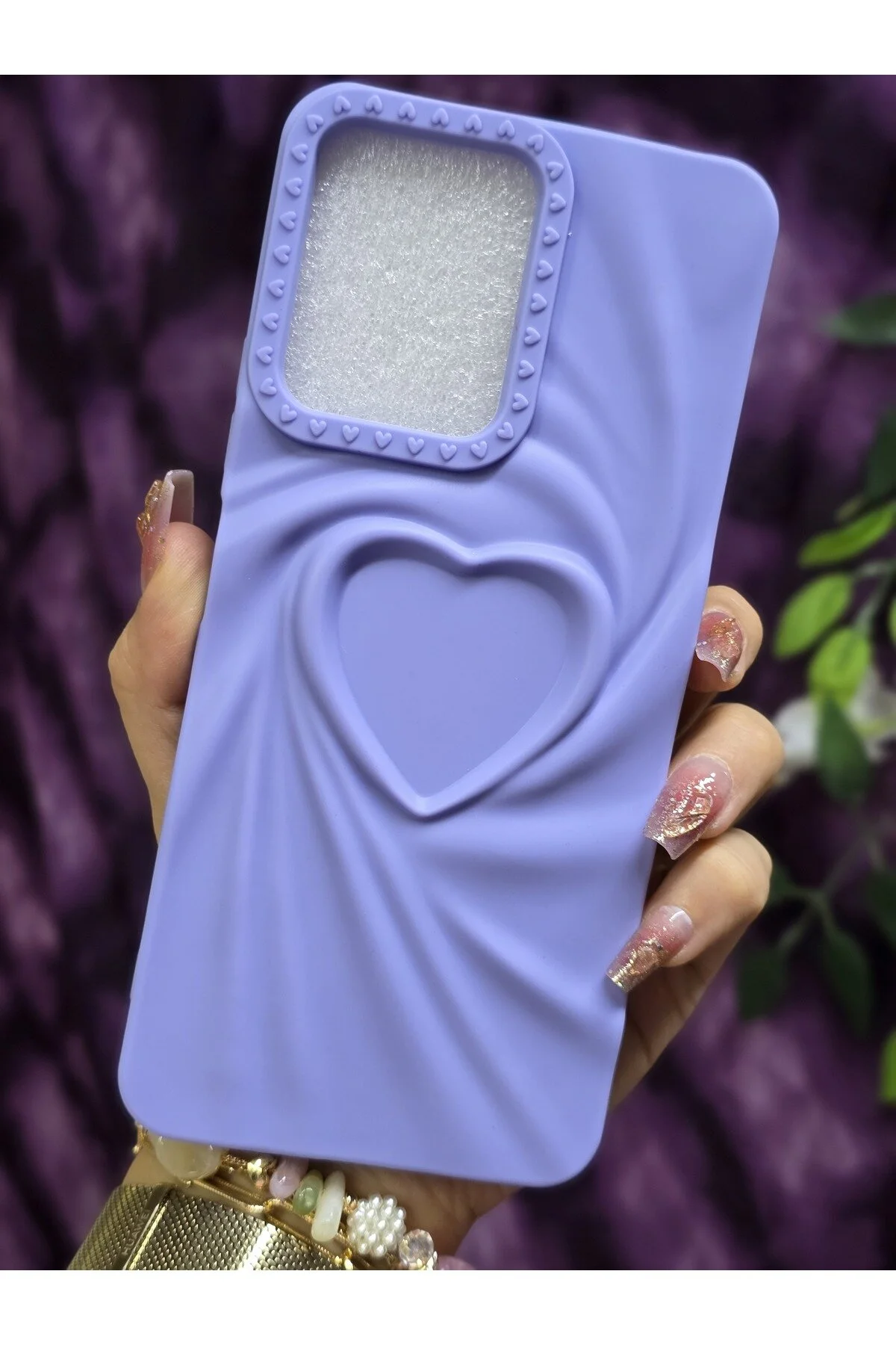 کاور و قاب سیلیکونی 3D HEART LILAC سازگار REDMI 13C Magic Ring