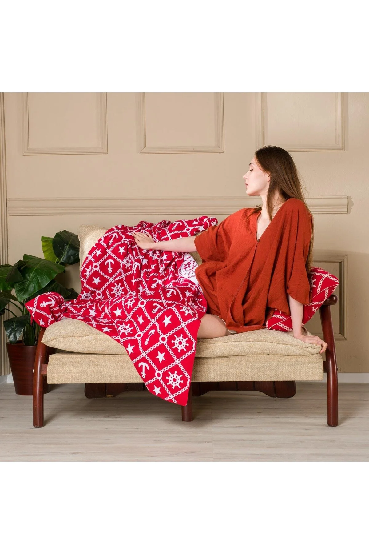 پتوی یک نفره قرمز یتو الگوی مارین Triko Tv Battler Sofa Cash And Pillow Case  Miespiga