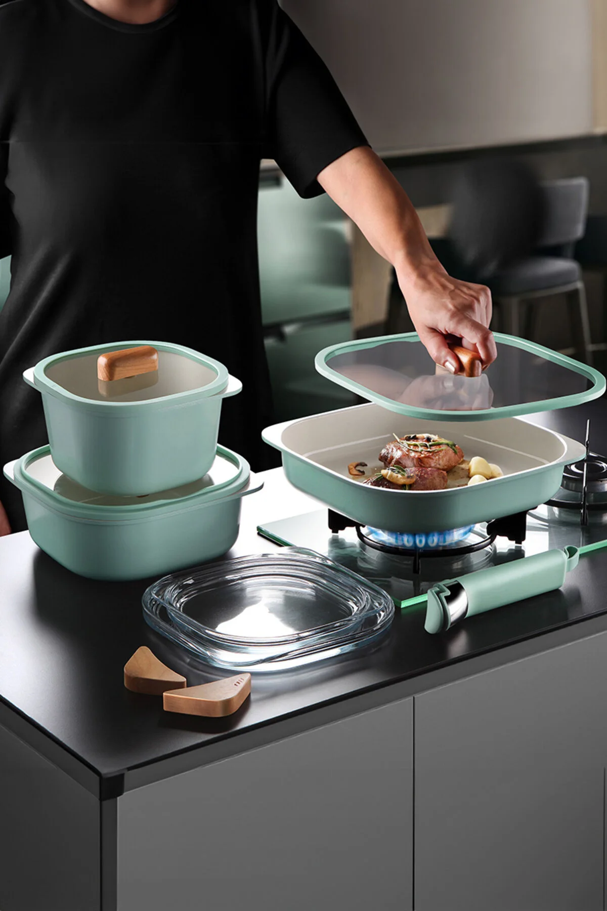 قابلمه سبز ست Comfort Fika Pookware و Pan Set 10 قطعه  NEOFLAM