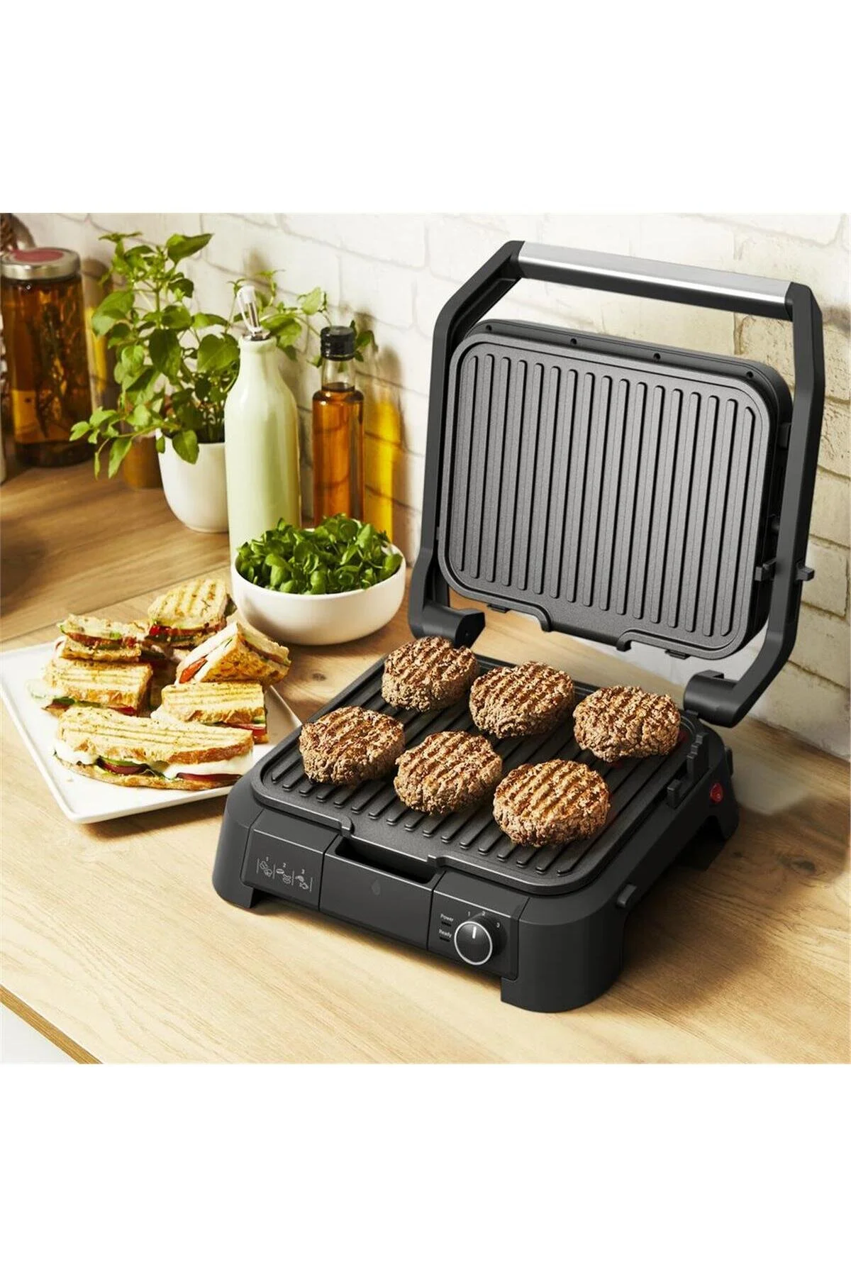 دستگاه ساندویچ و تست کباب پز توستر SUPERGRILL 3IN1 6 SLICE ظرفیت 2000 وات INOX اورجینال TEFAL