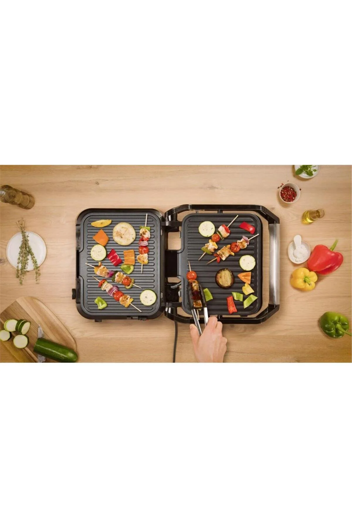 دستگاه ساندویچ و تست کباب پز توستر SUPERGRILL 3IN1 6 SLICE ظرفیت 2000 وات INOX اورجینال TEFAL