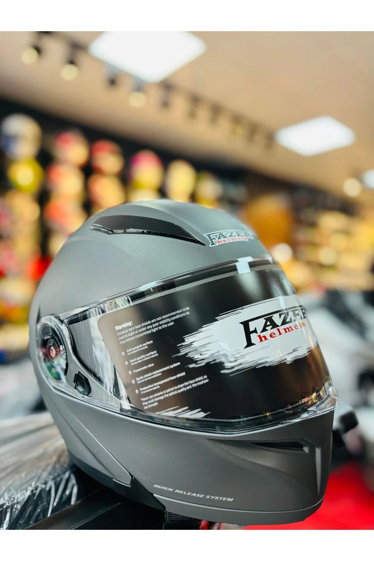 کلاه کاسکت موتورسیکلت FAZER MAT GRAY JAW ایمنی موتور سیکلت VIZOR SUN خاکستری مات را باز کرد RSV