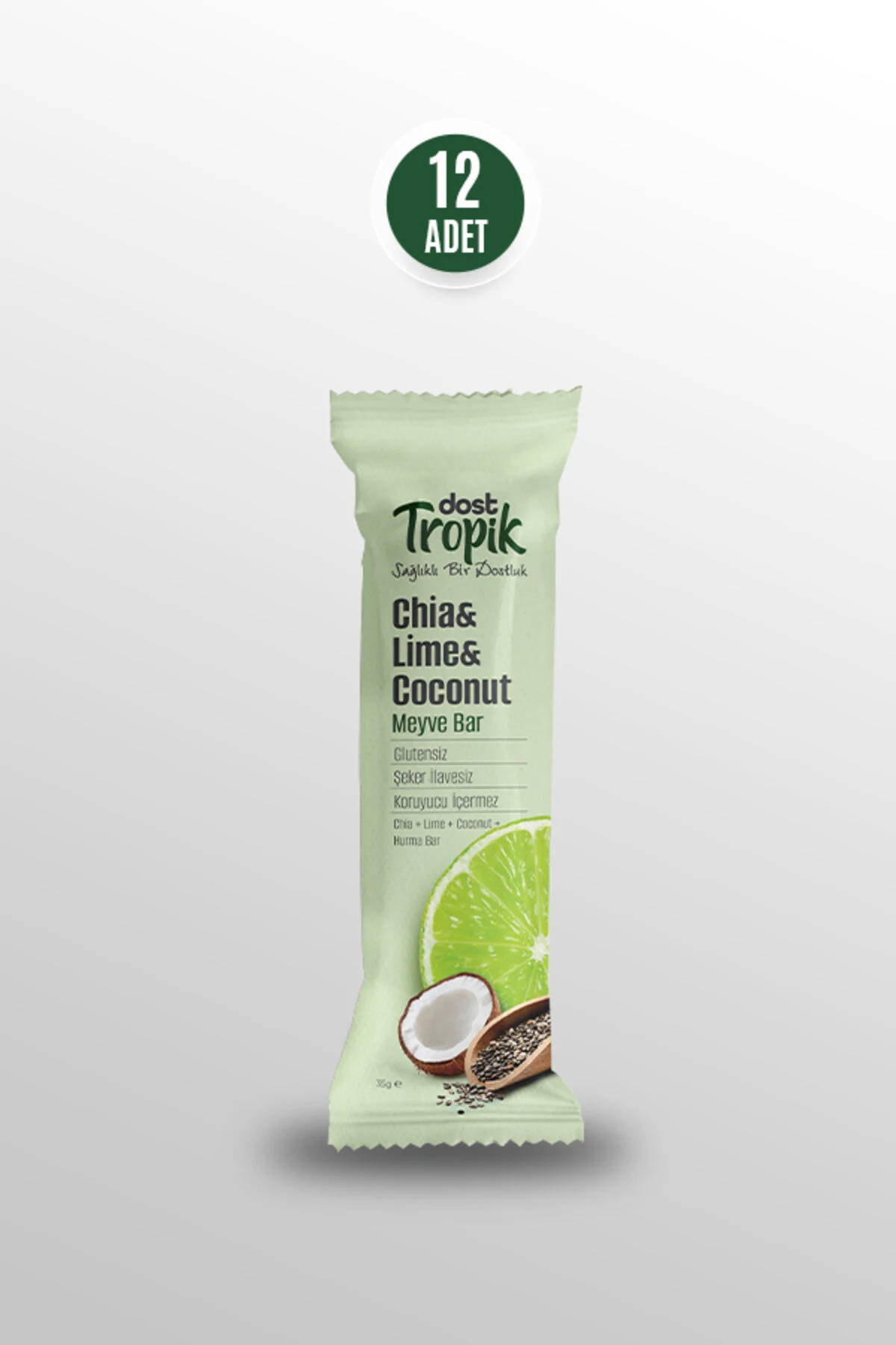 پروتئین بار میوه چیا و لیموترش نارگیل 35 گرم در 12 قطعه اورجینال Dost Tropik