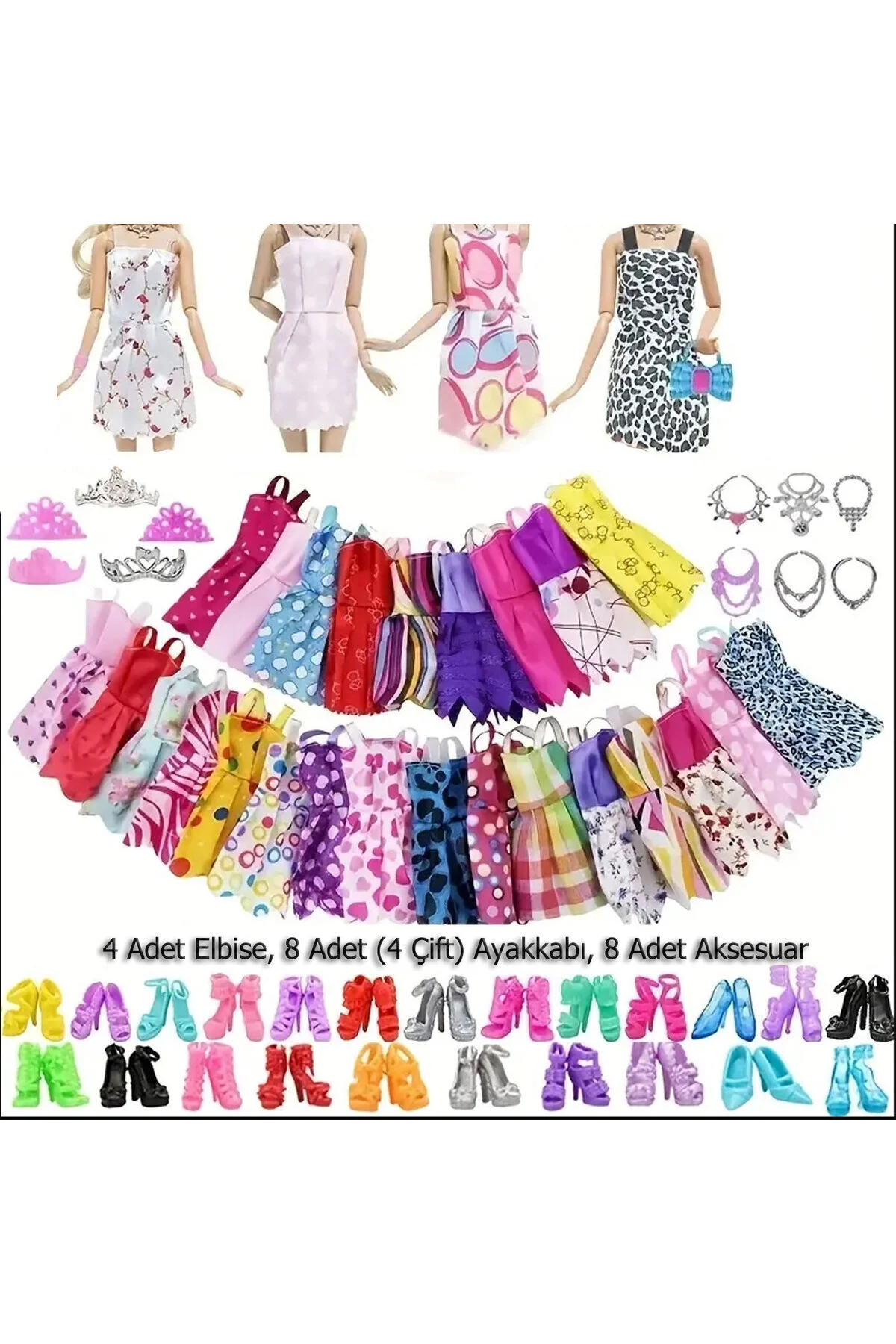عروسک های اسباب بازی و لوازم جانبی ست لباس 20 پارچه 4 جفت کفش 8 تیکه از ترکیه CT-TOYS