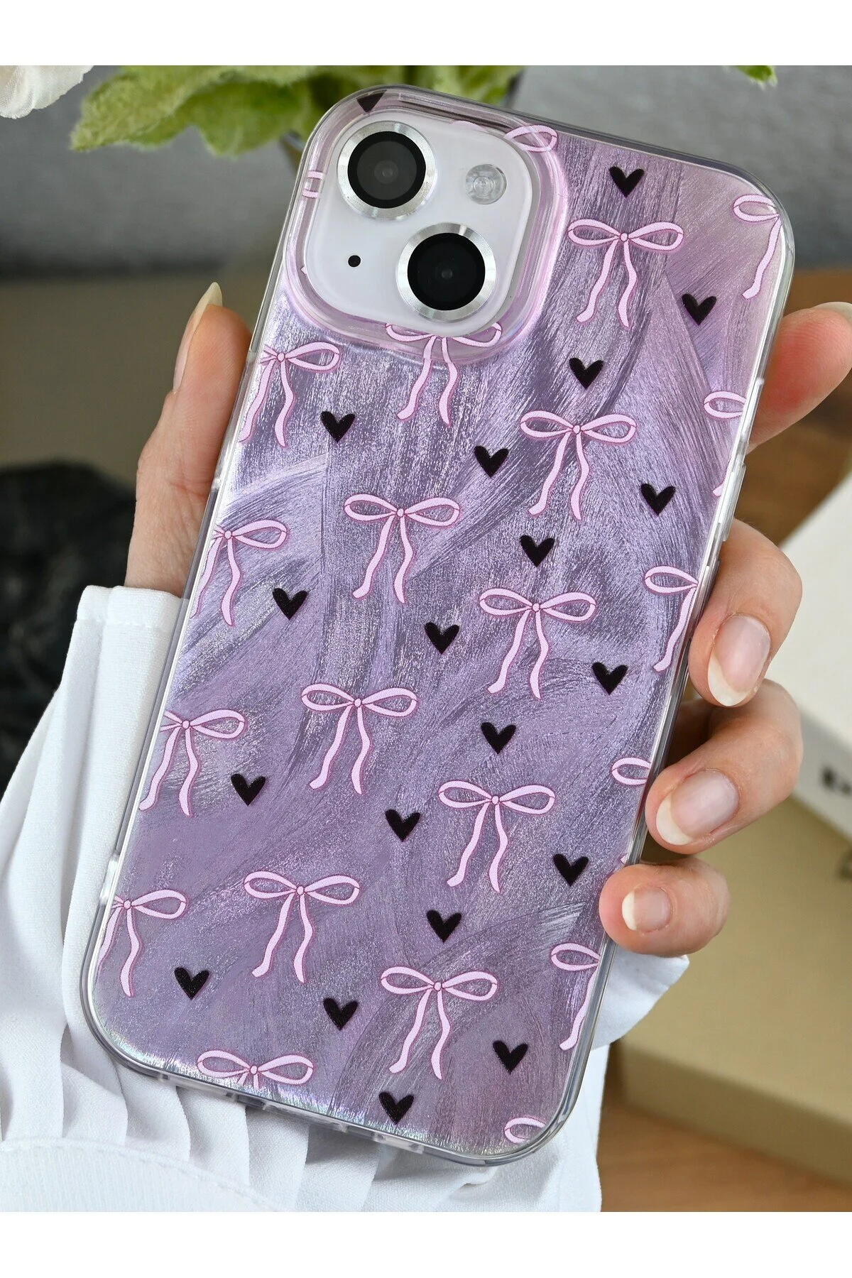 کاور و قاب سیلیکونی طرح براق TRANSITION COLOR SHINE BOW سازگار با IPHONE 15 14 13 Go Aksesuar