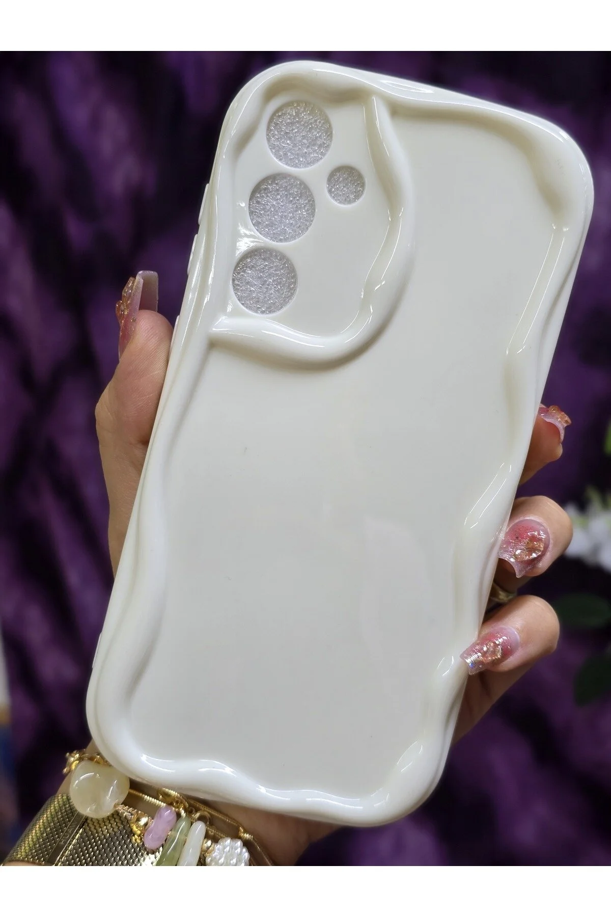 کاور و قاب گوشی سفید با لبه موج سه بعدی سازگار SAMSUNG GALAXY S23 FE Magic Ring